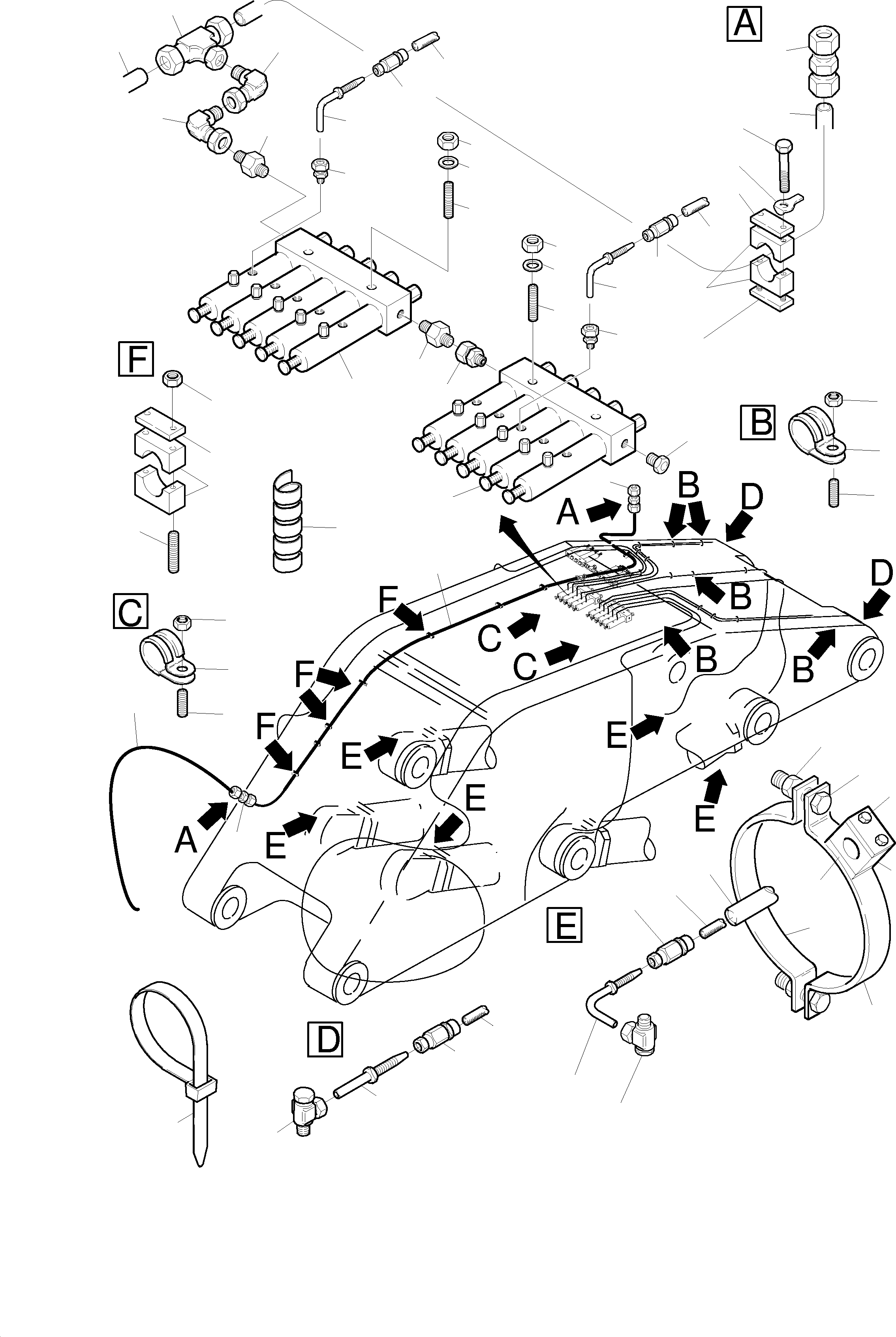 Komatsu parts book diagram for PC3000-1 S/N 06184: BOOM - CENTRAL LUBRICATION