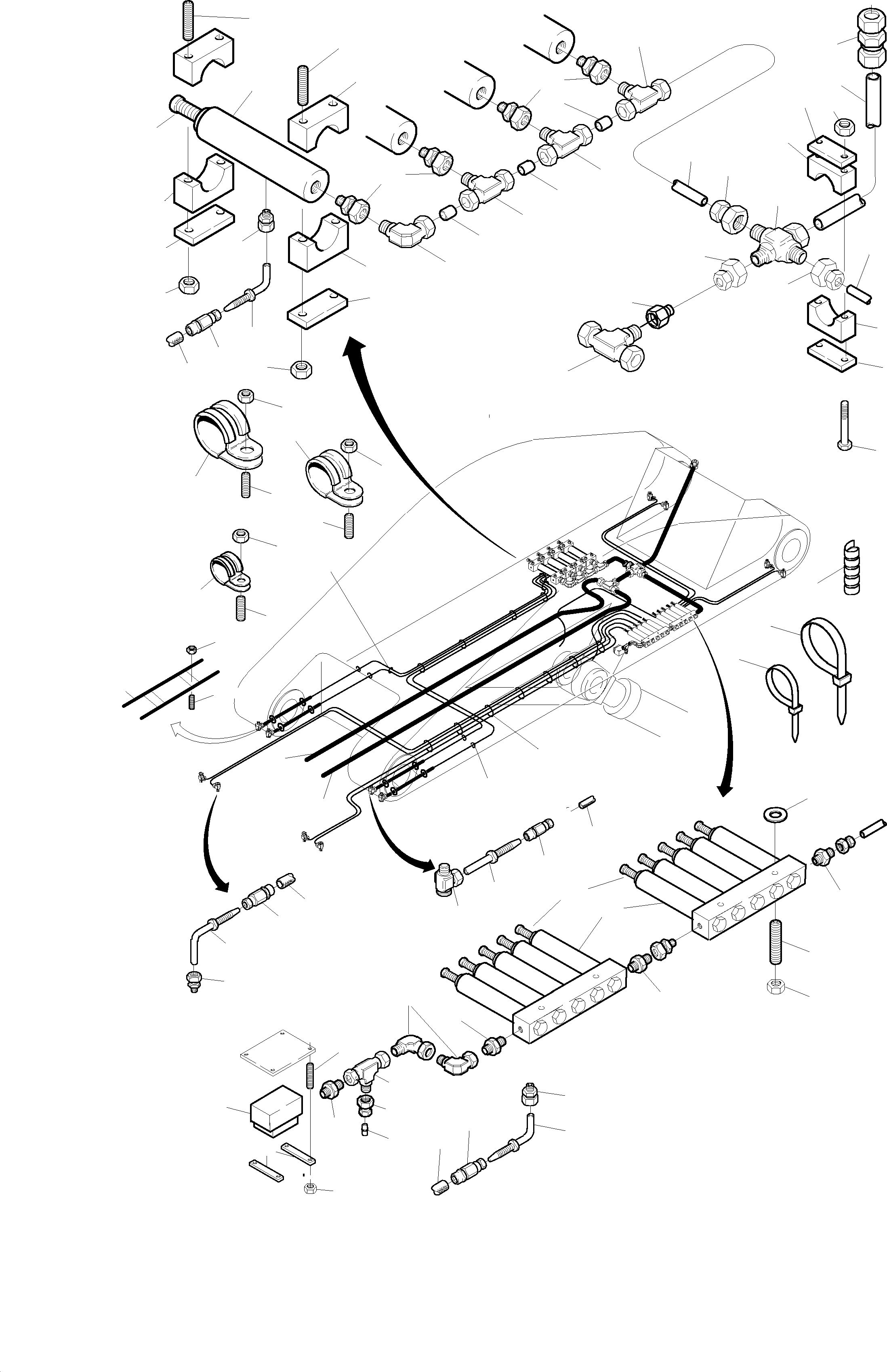 Komatsu parts book diagram for PC3000-1 S/N 06184: STICK 4.30 M - CENTRAL LUBRICATION