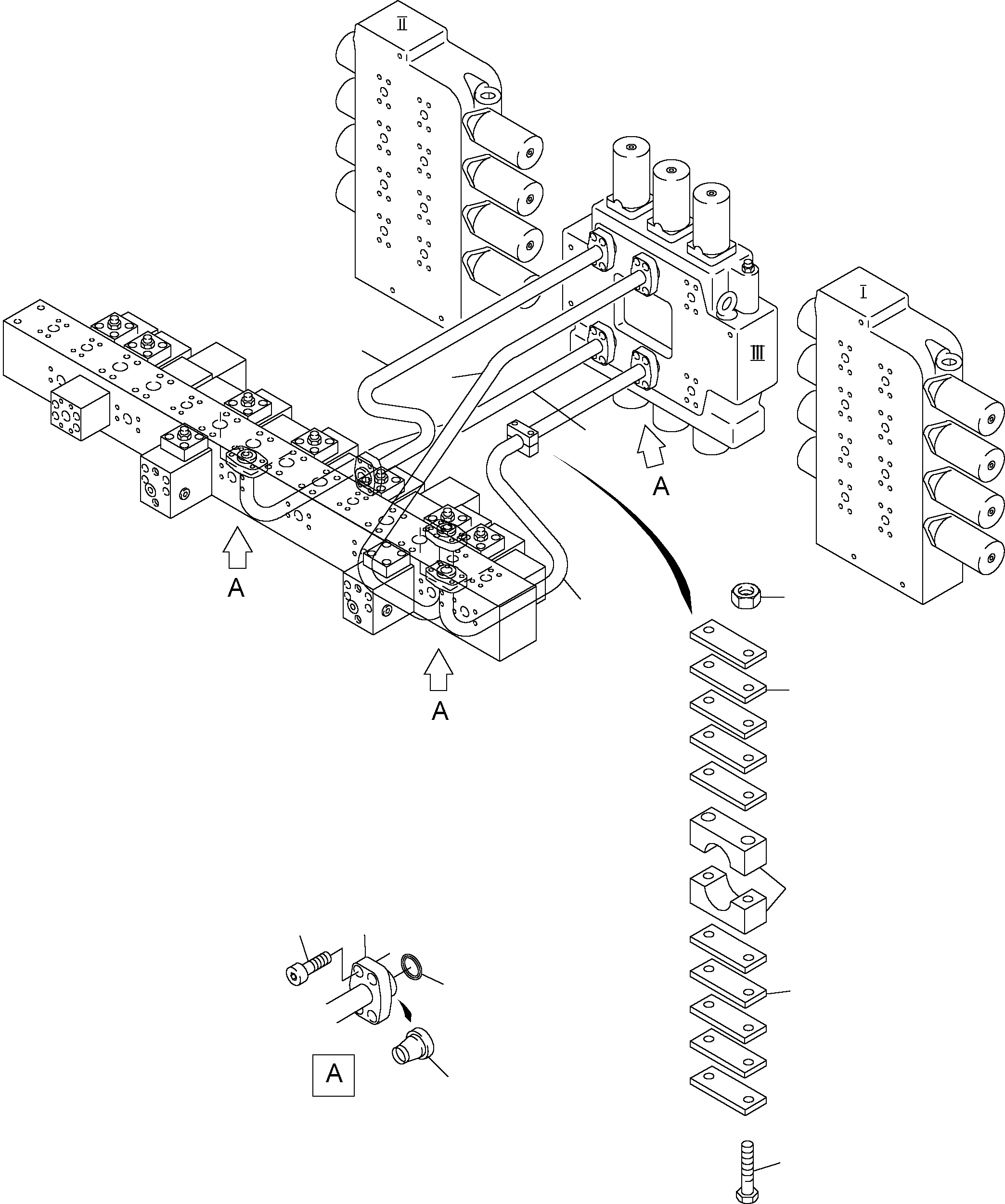 Komatsu parts book diagram for PC3000-1 S/N 06184: PRESSURE LINES - CONTROL BLOCKS - MANIFOLD