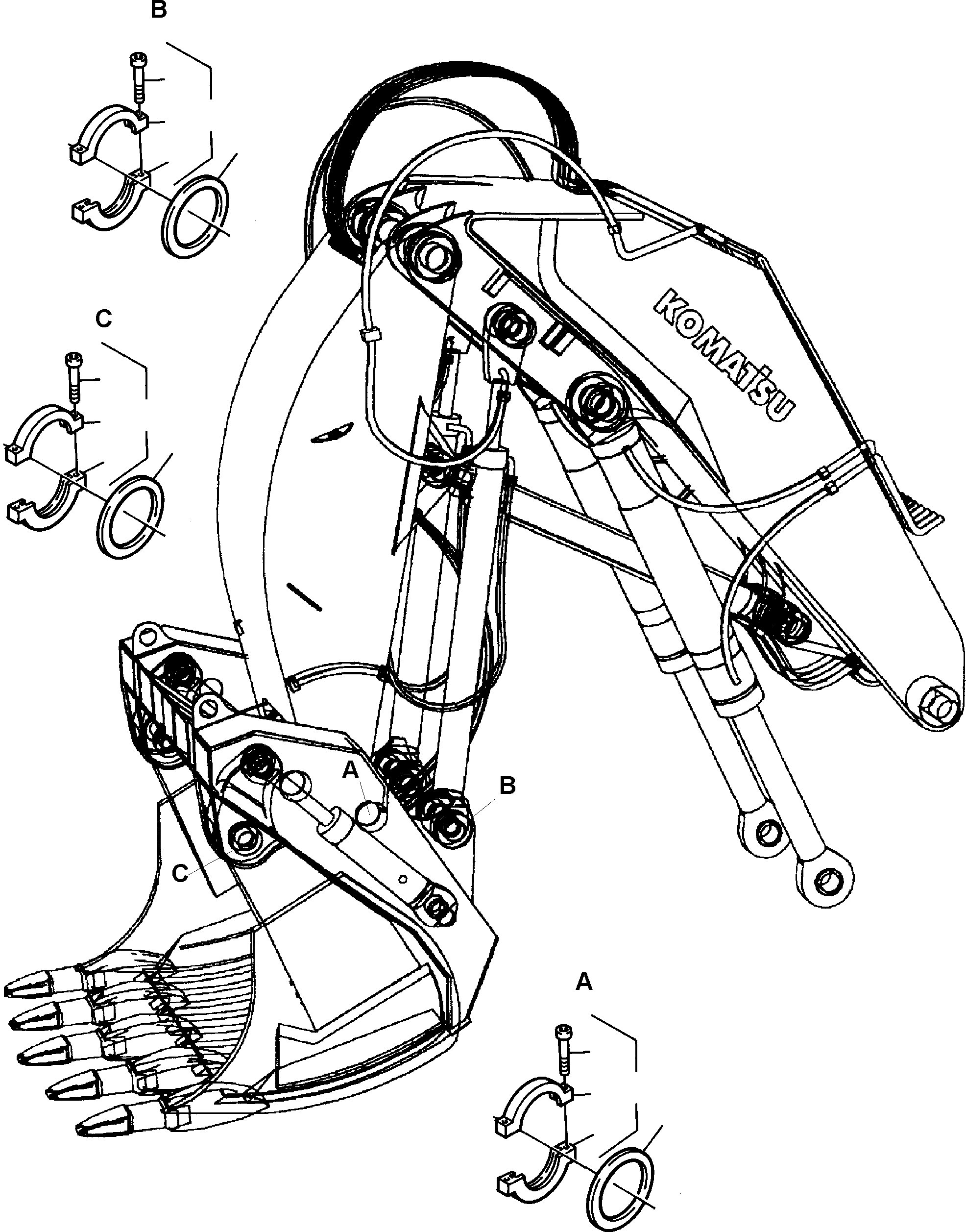 Komatsu parts book diagram for PC3000-1 S/N 06184: PIN SEALING BULLCLAM BUCKET