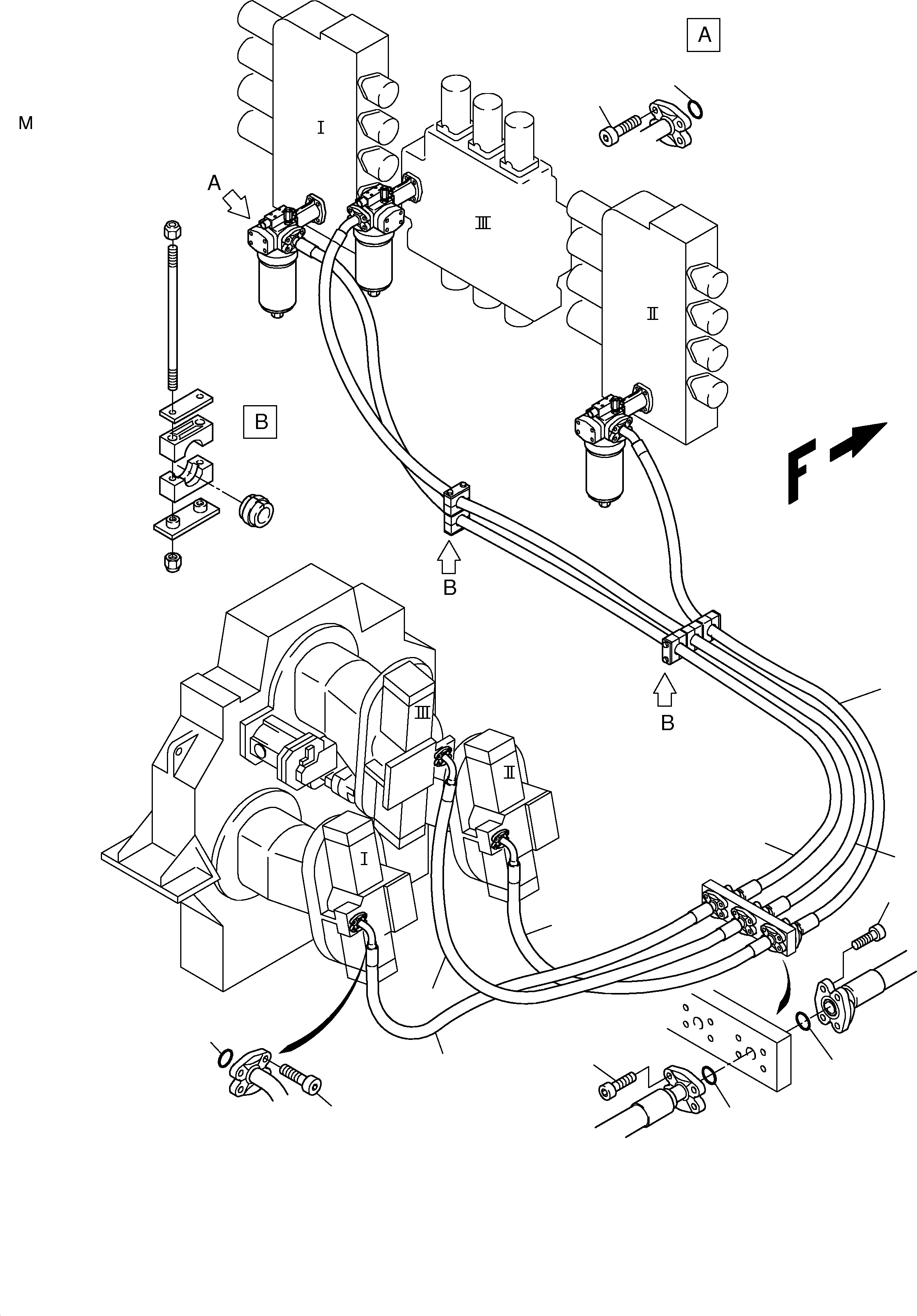 Komatsu parts book diagram for PC3000-1 S/N 06190: PRESSURE LINES - MAINPUMPS - H.P. FILTER