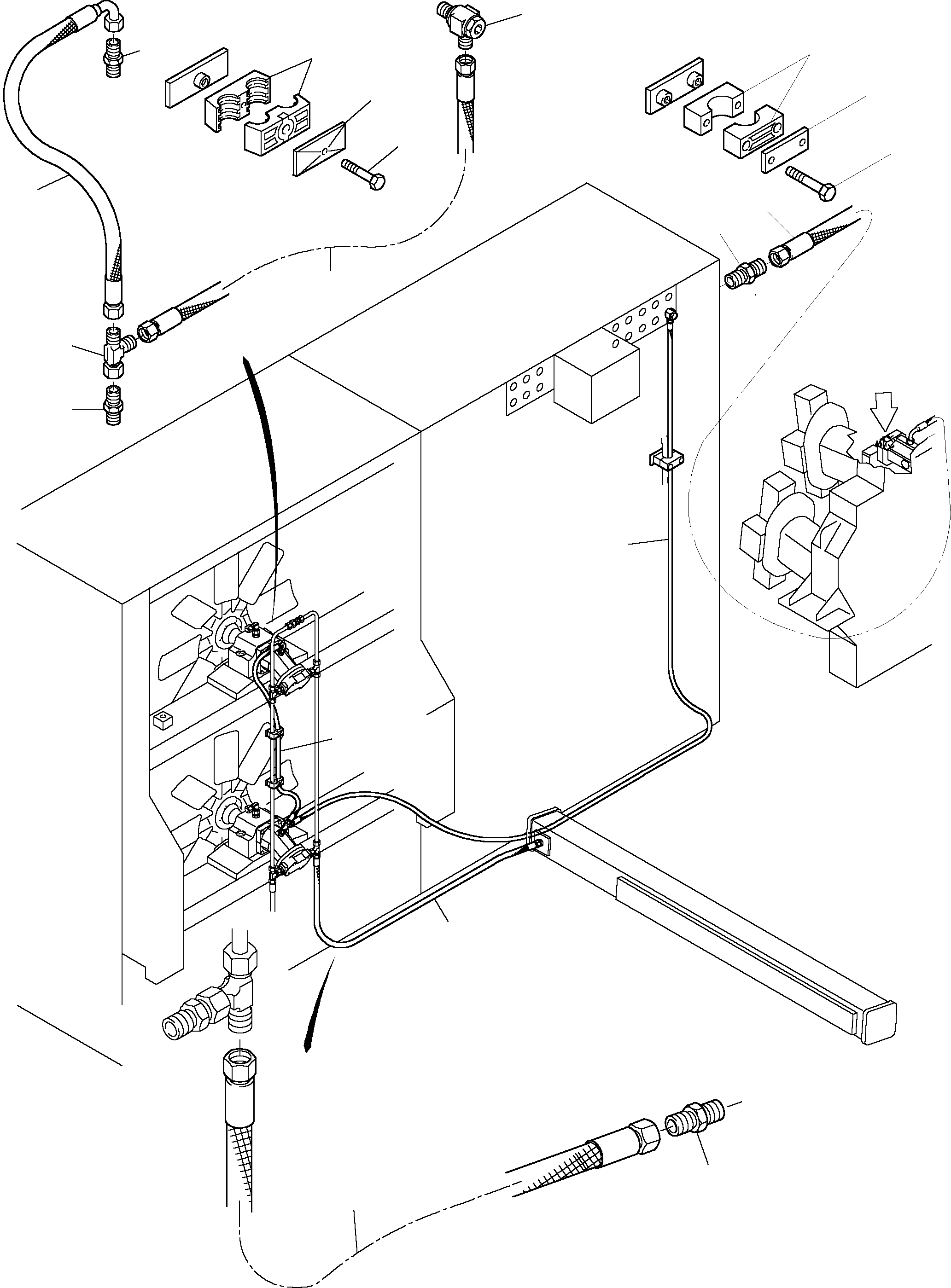 Komatsu parts book diagram for PC3000-1 S/N 06190: RETURN LINES - FAN MOTORS, FAN PUMP