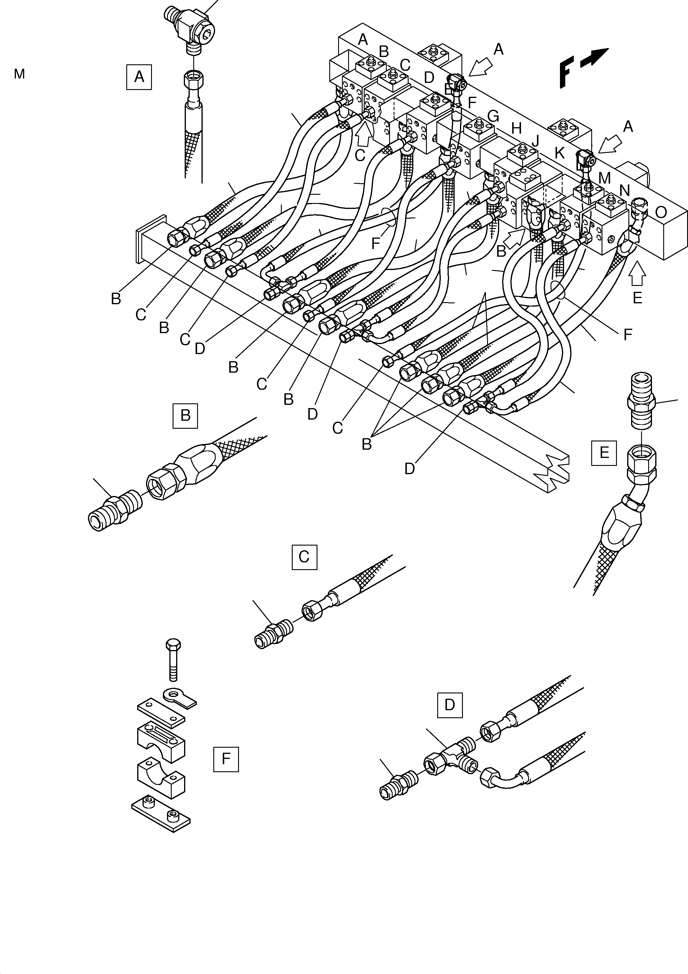 Komatsu parts book diagram for PC3000-1 S/N 06190: RETURN LINES - MANIFOLD