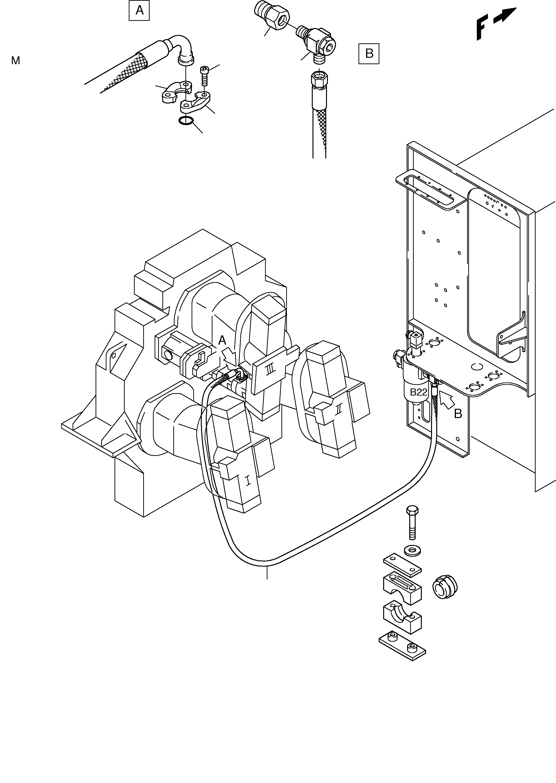 Komatsu parts book diagram for PC3000-1 S/N 06191: PRESSURE LINES (P) -CONTROL OIL PUMP