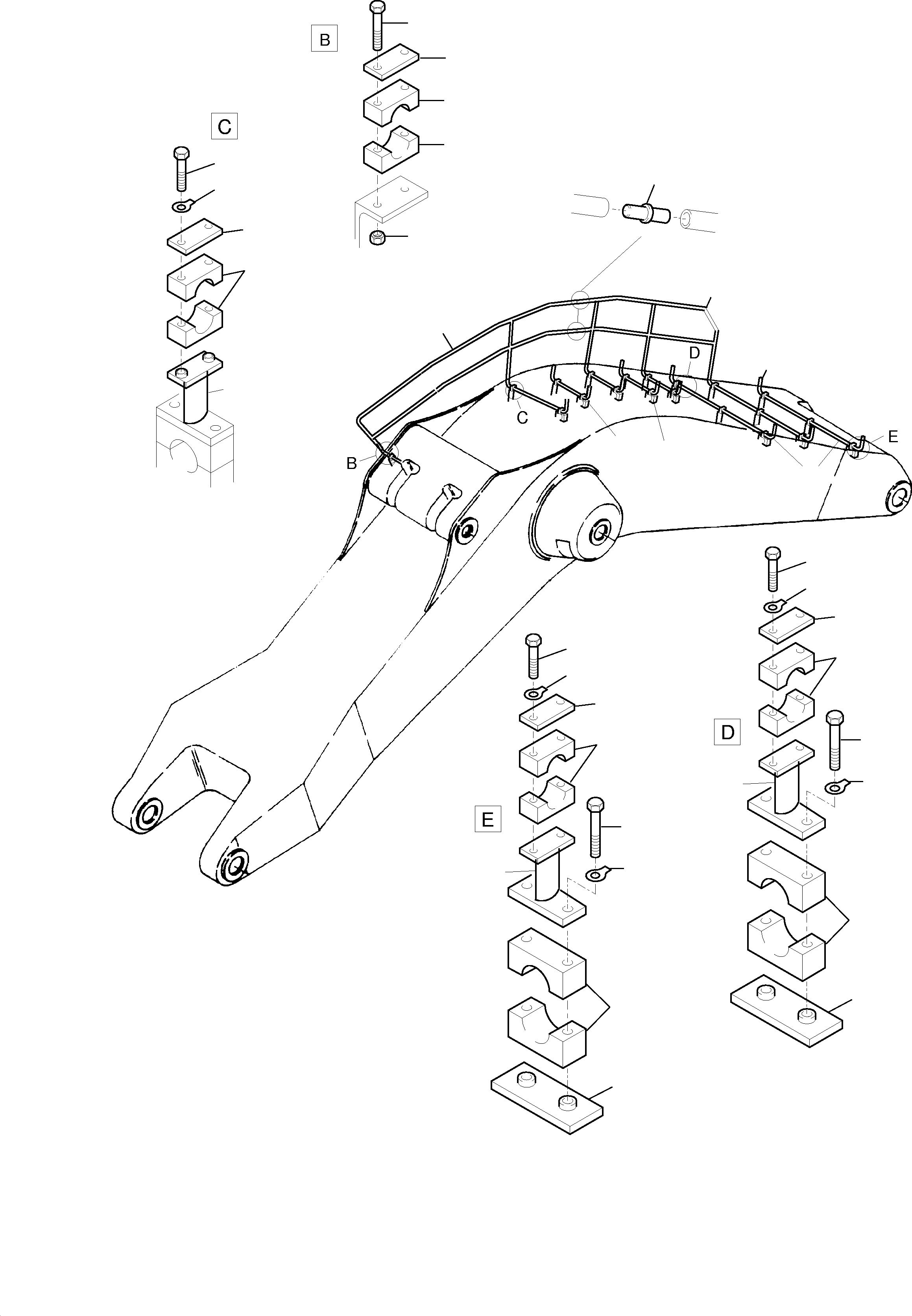 Komatsu parts book diagram for PC3000-1 S/N 06191: LADDER WITH RAIL - BACKHOE BOOM