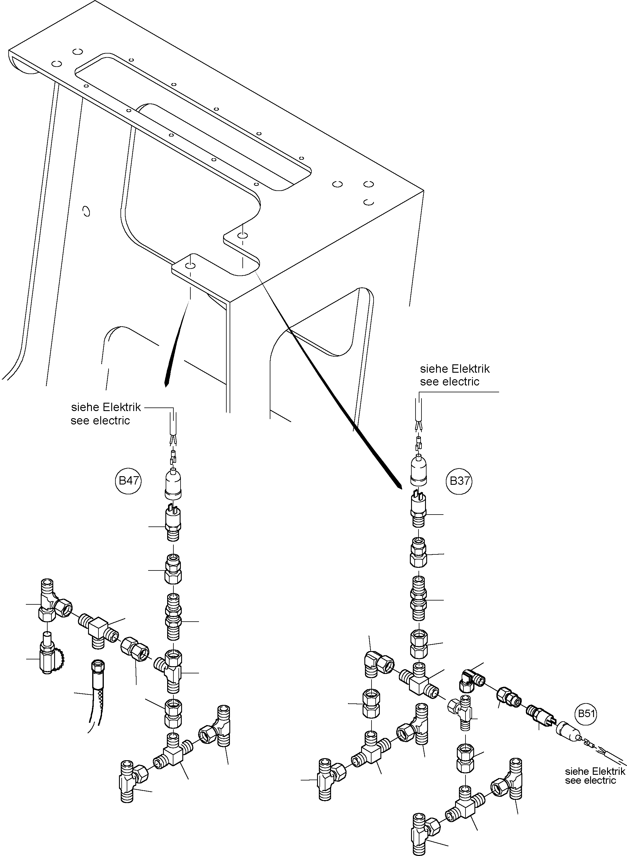 Komatsu parts book diagram for PC3000-1 S/N 06191: PIPES - PILOT CONTROLPLATE (BE)