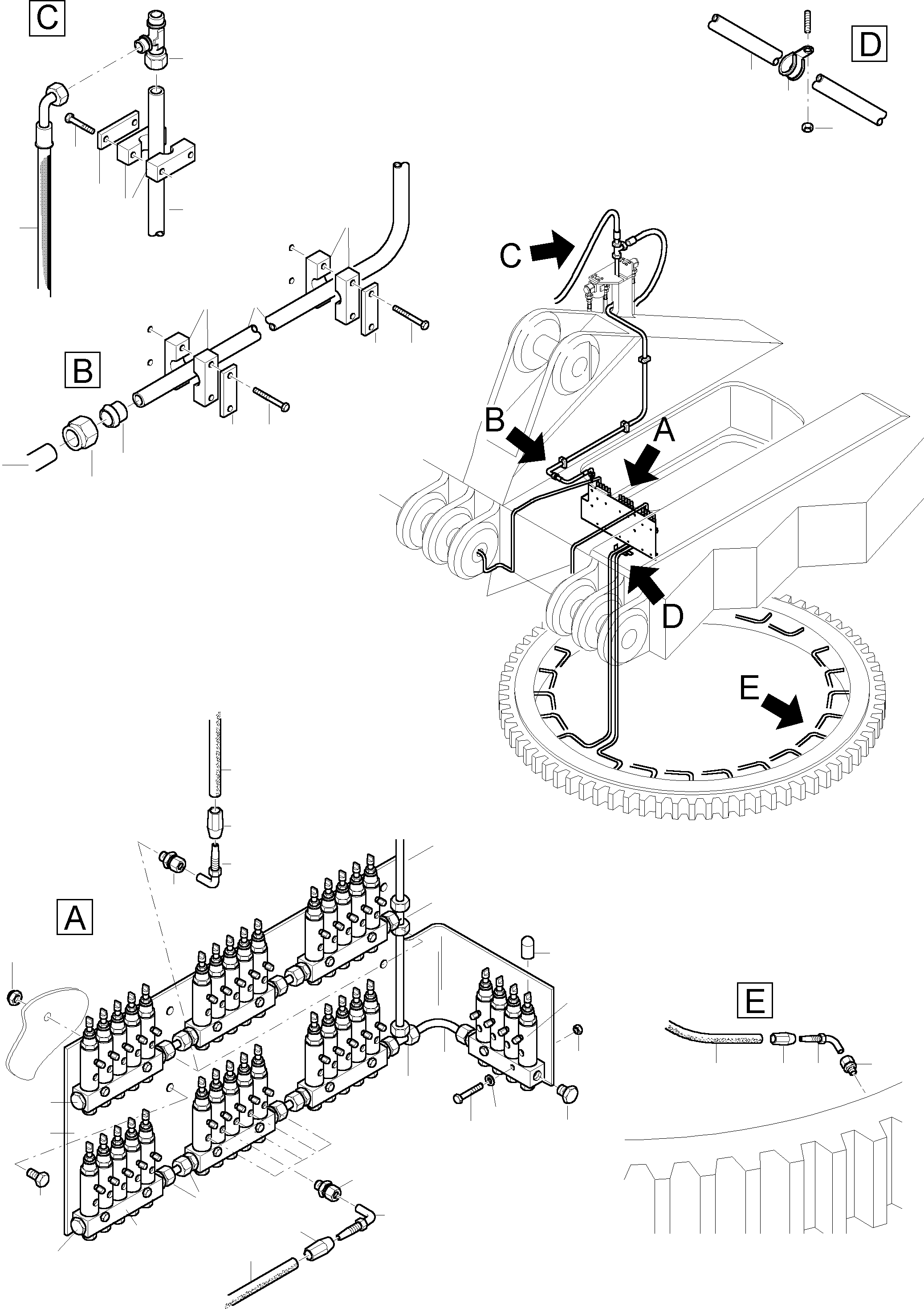 Komatsu parts book diagram for PC3000-1 S/N 06191: LUBE DISTRIBUTOR SWINGRING