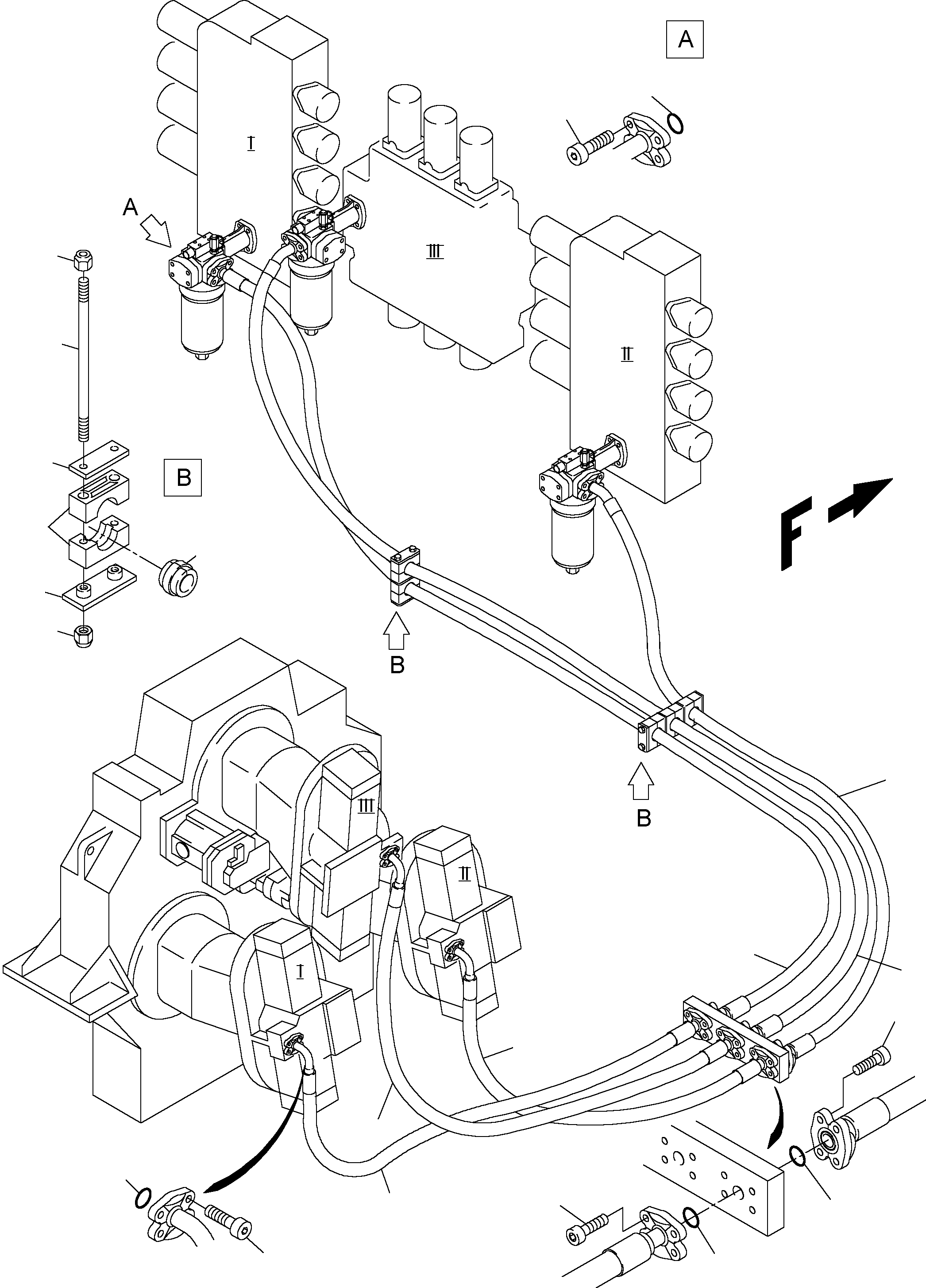 Komatsu parts book diagram for PC3000-1 S/N 06191: PRESSURE LINES - MAINPUMPS - H.P. FILTER