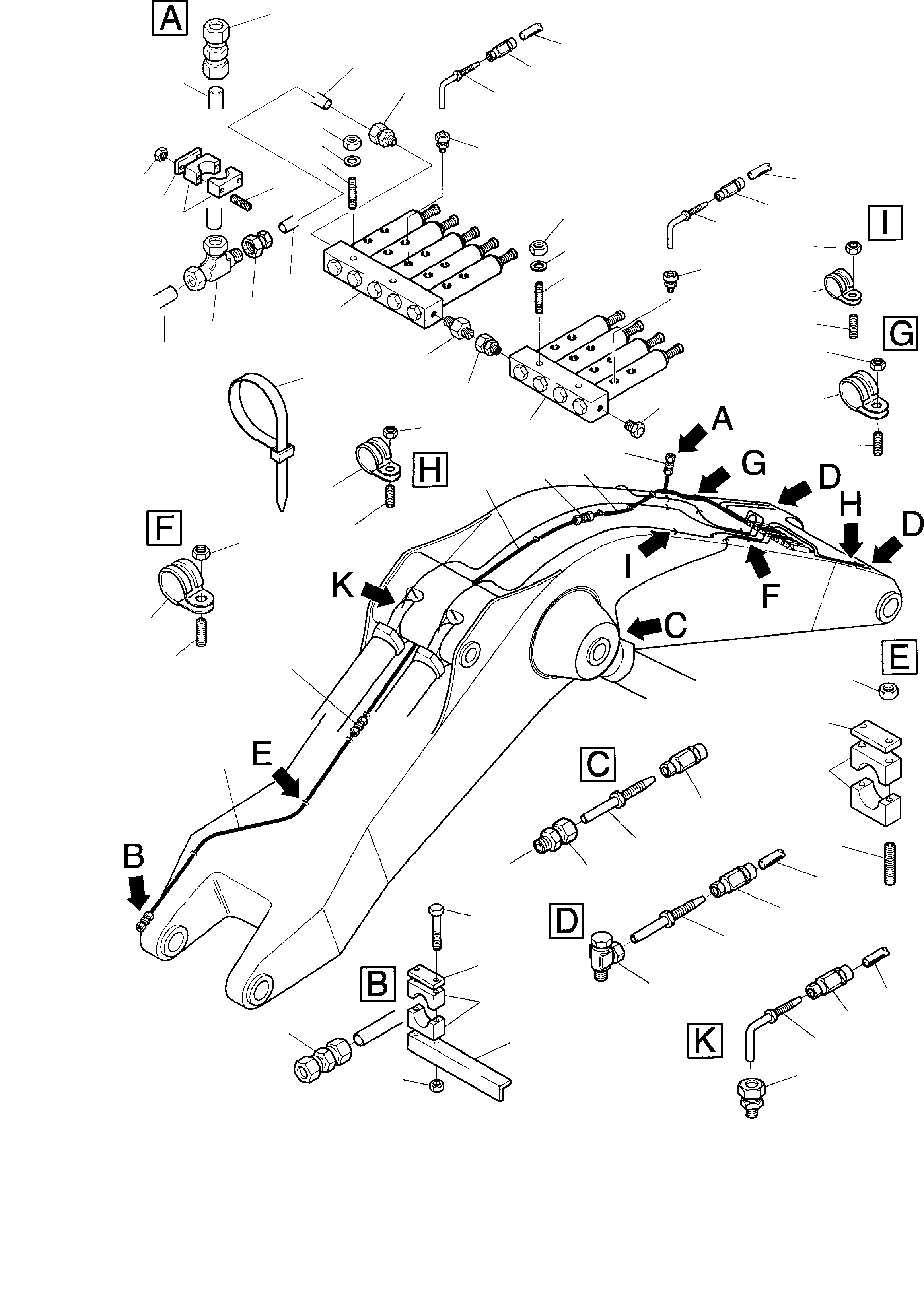 Komatsu parts book diagram for PC3000-1 S/N 06194: BOOM - LUBE LINES