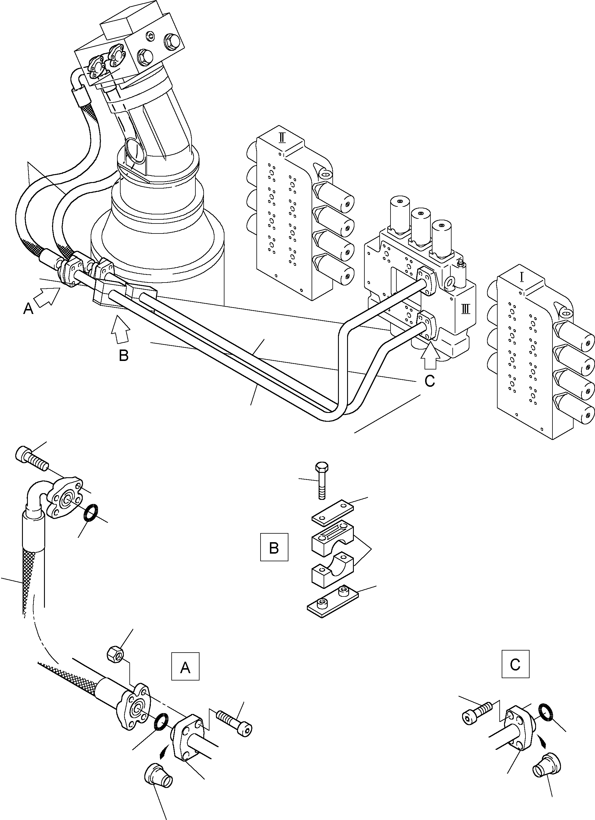 Komatsu parts book diagram for PC3000-1 S/N 06194: PRESSURE LINES (P) -SLEW GEAR
