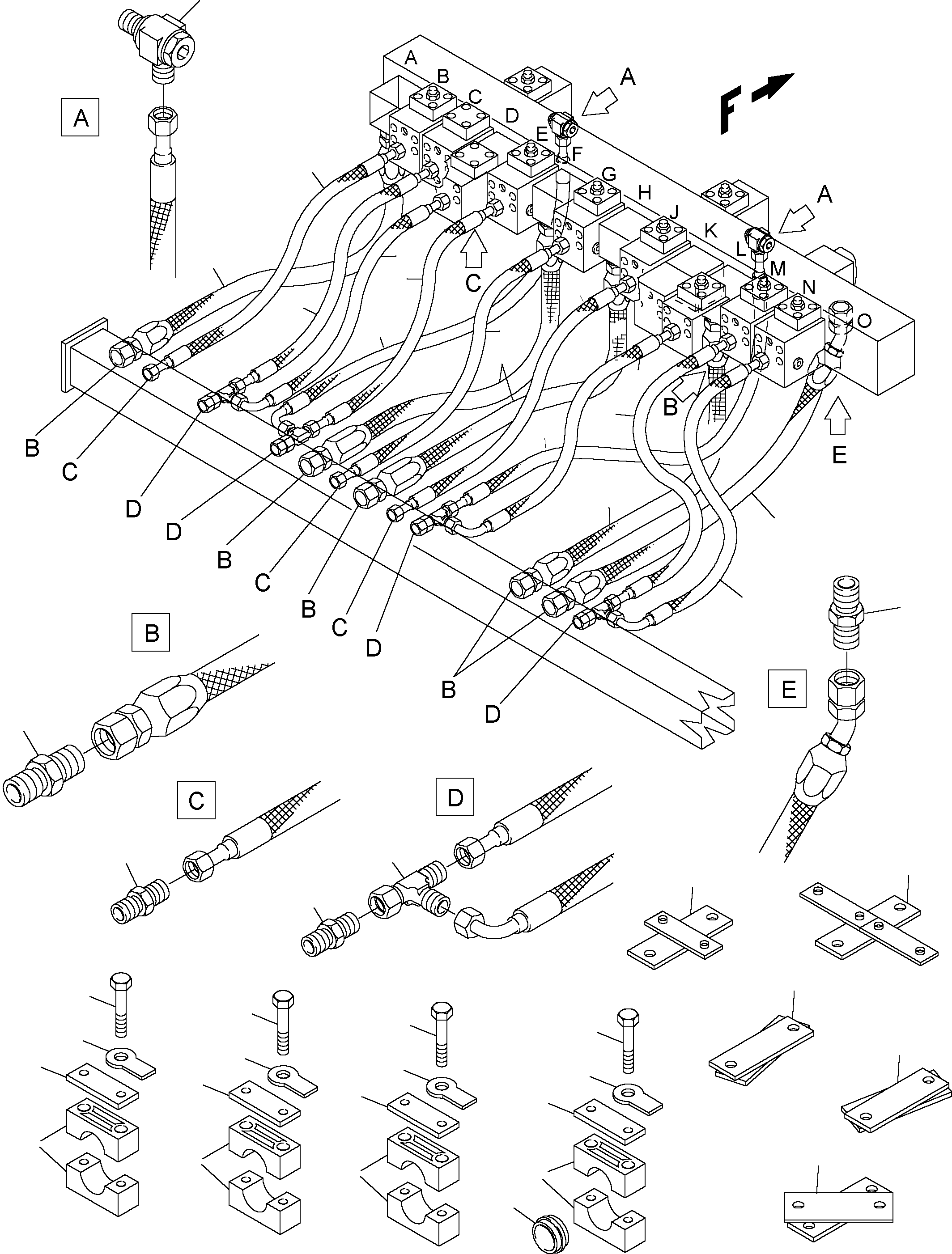 Komatsu parts book diagram for PC3000-1 S/N 06194: RETURN LINES - MANIFOLD (BE)