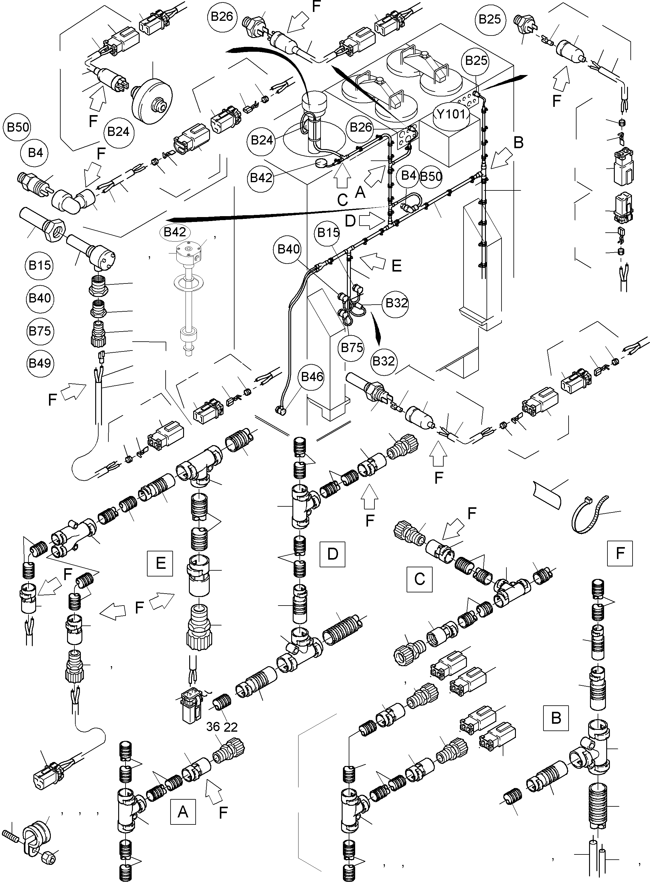 Komatsu parts book diagram for PC3000-1 S/N 06194: CABLES - OIL TANK ANDSWITCH