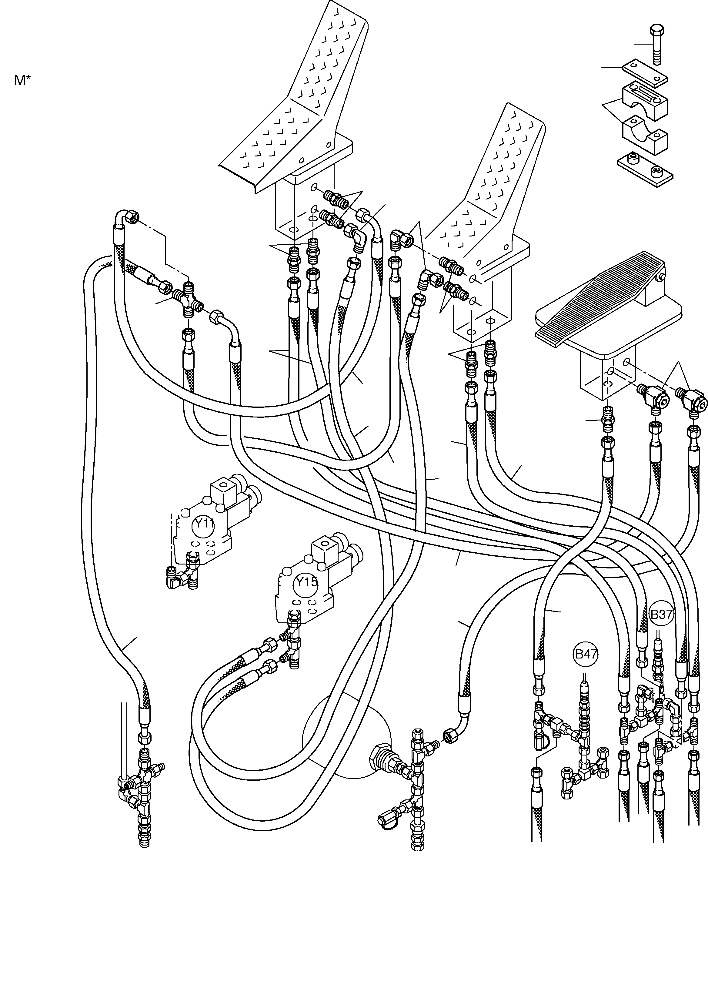 Komatsu parts book diagram for PC3000-1 S/N 06197: CONTROL LINES - PILOTCONTROL PLATE TO PILOT OIL UNITS (BE)