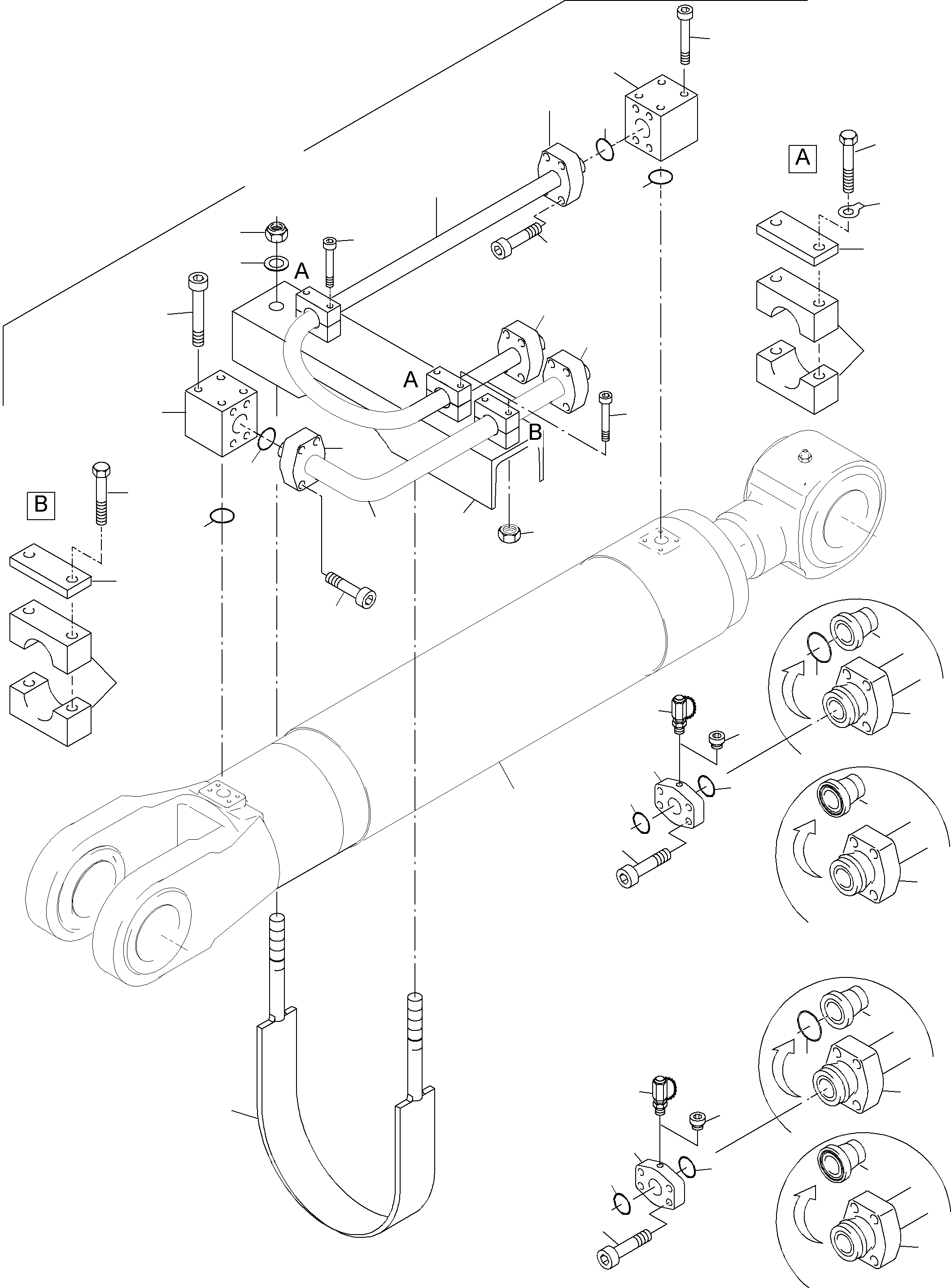 Komatsu parts book diagram for PC3000-1 S/N 06197: PIPING - BACKHOE CYLINDER R.H. / L.H.