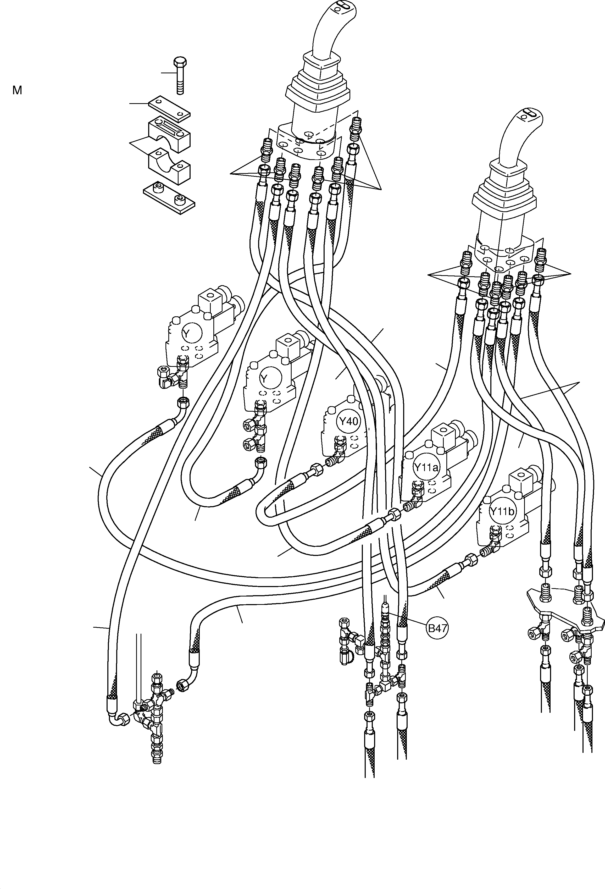 Komatsu parts book diagram for PC3000-1 S/N 06206: CONTROL LINES - PILOTCONTROL PLATE TO PILOT OIL UNITS (BE)