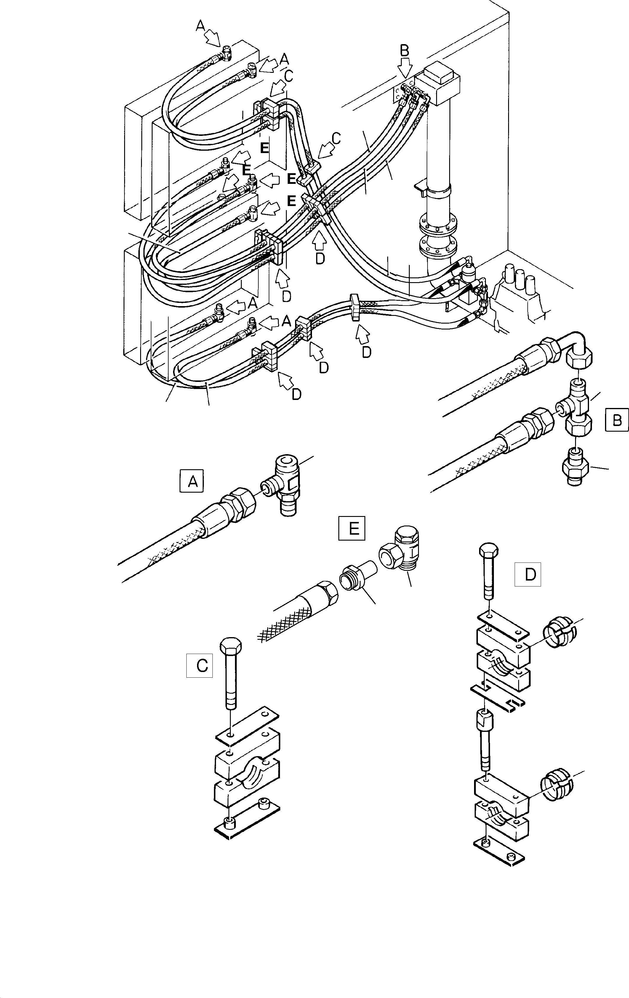Komatsu parts book diagram for PC3000-1 S/N 06206: OIL COOLER - HOSES ASSY.