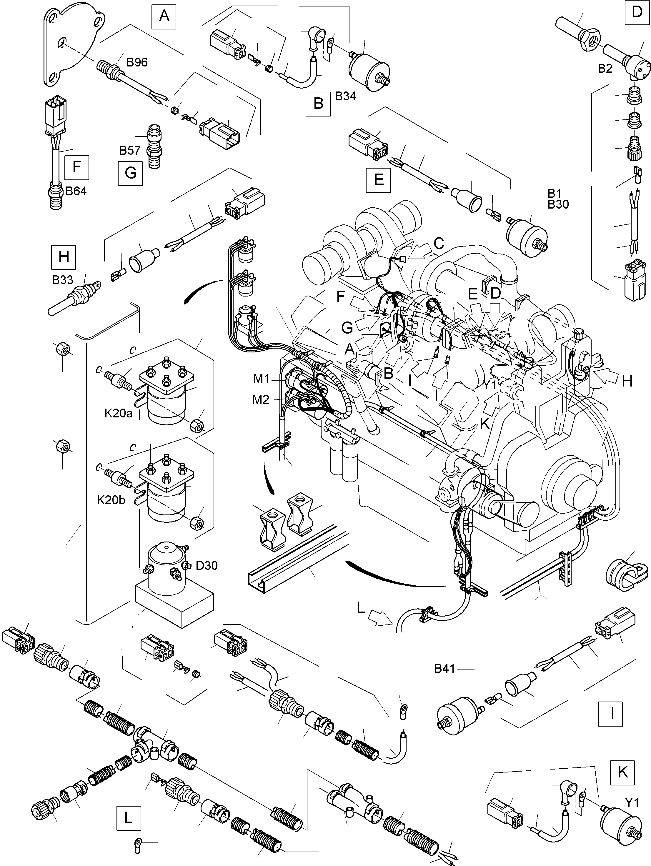 Komatsu parts book diagram for PC3000-1 S/N 06206: CABLES - ENGINE AND TRANSMITTER