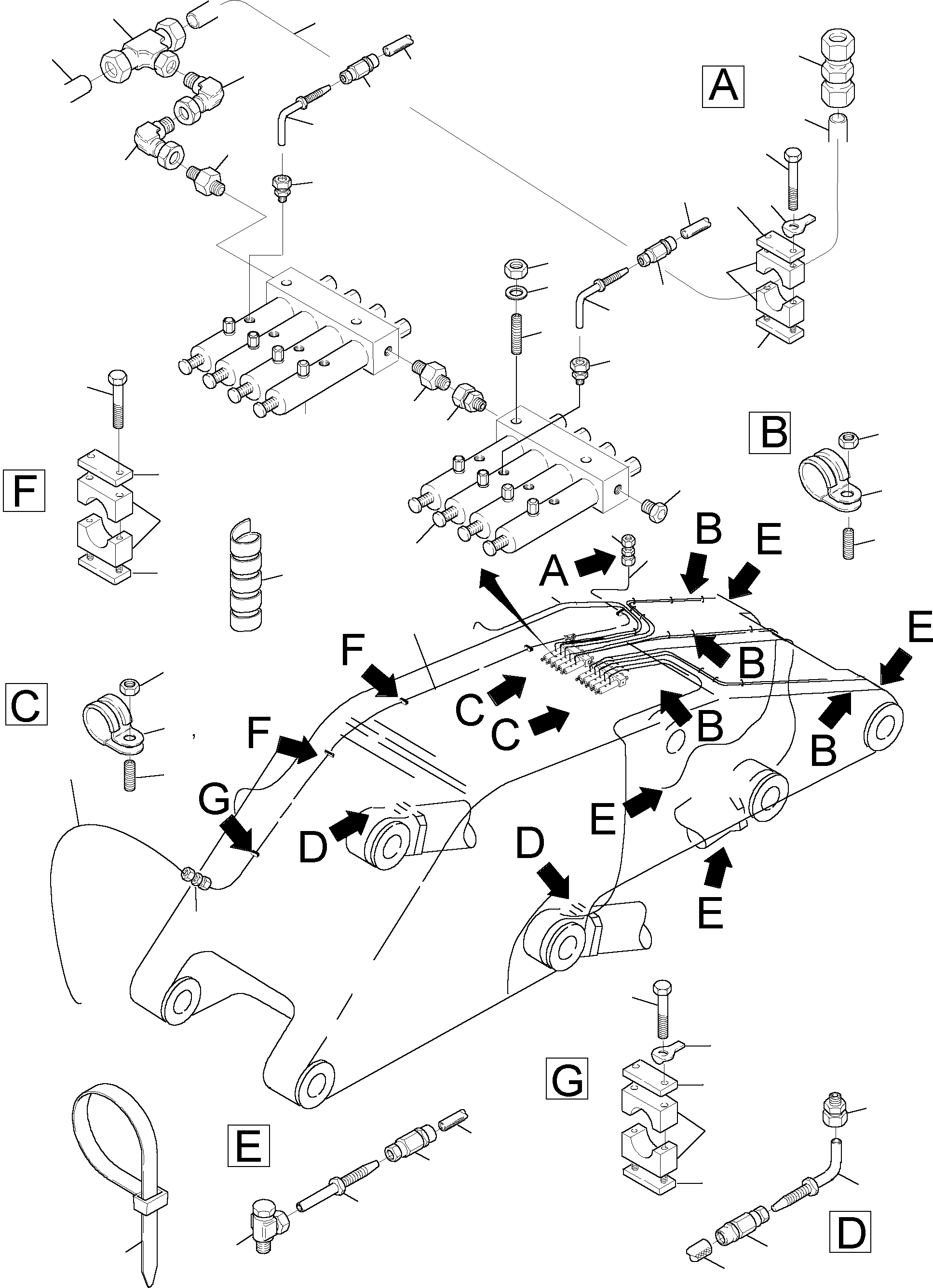 Komatsu parts book diagram for PC3000-1 S/N 06209: BOOM - CENTRAL LUBRICATION