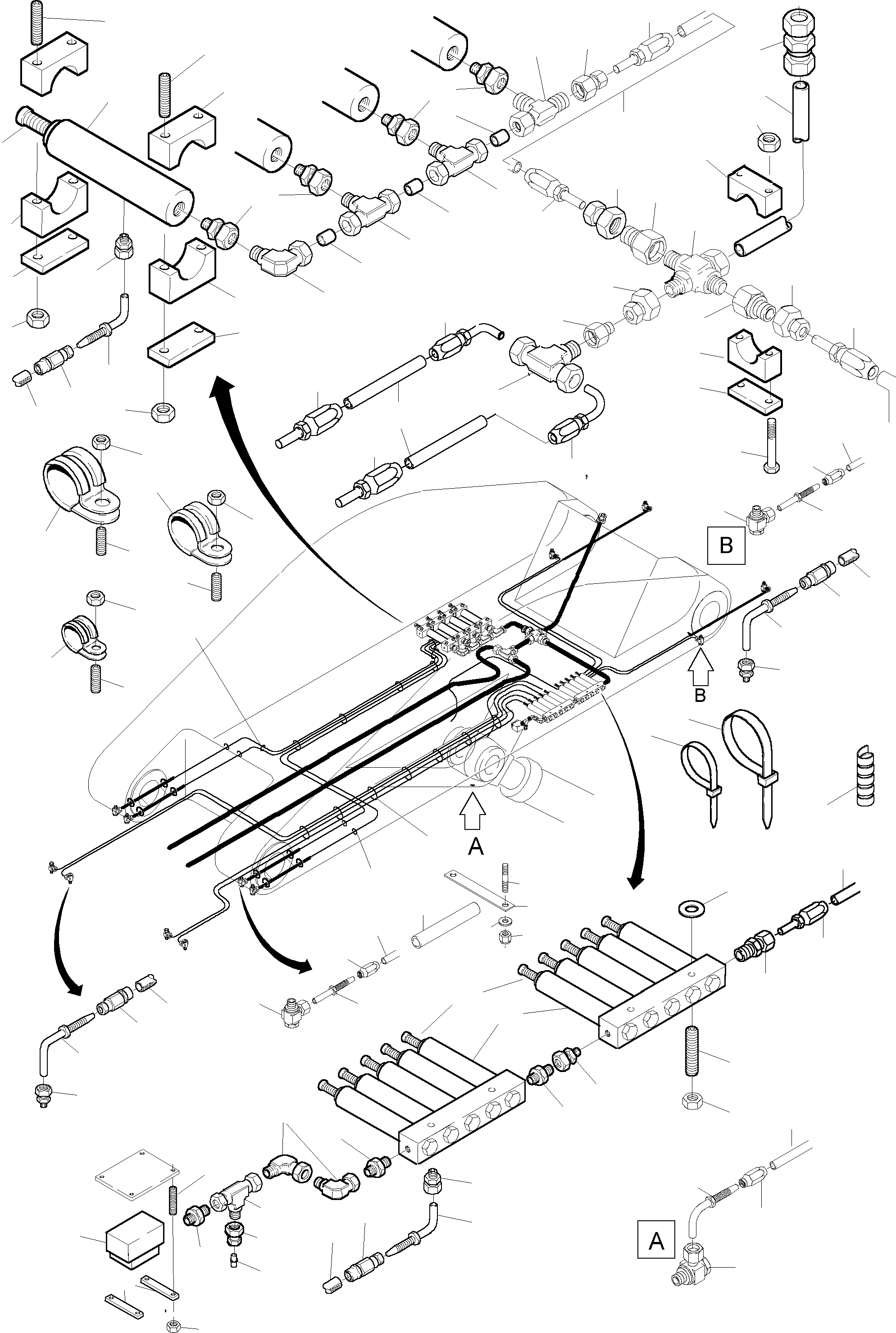Komatsu parts book diagram for PC3000-1 S/N 06209: STICK 4.30 M - CENTRAL LUBRICATION