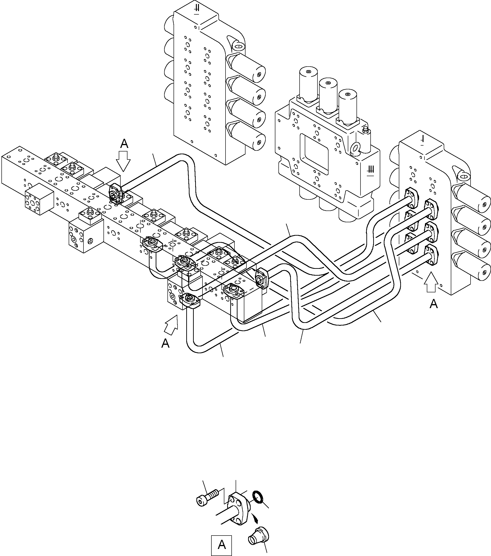 Komatsu parts book diagram for PC3000-1 S/N 06209: PRESSURE LINES - CONTROL BLOCKS - MANIFOLD