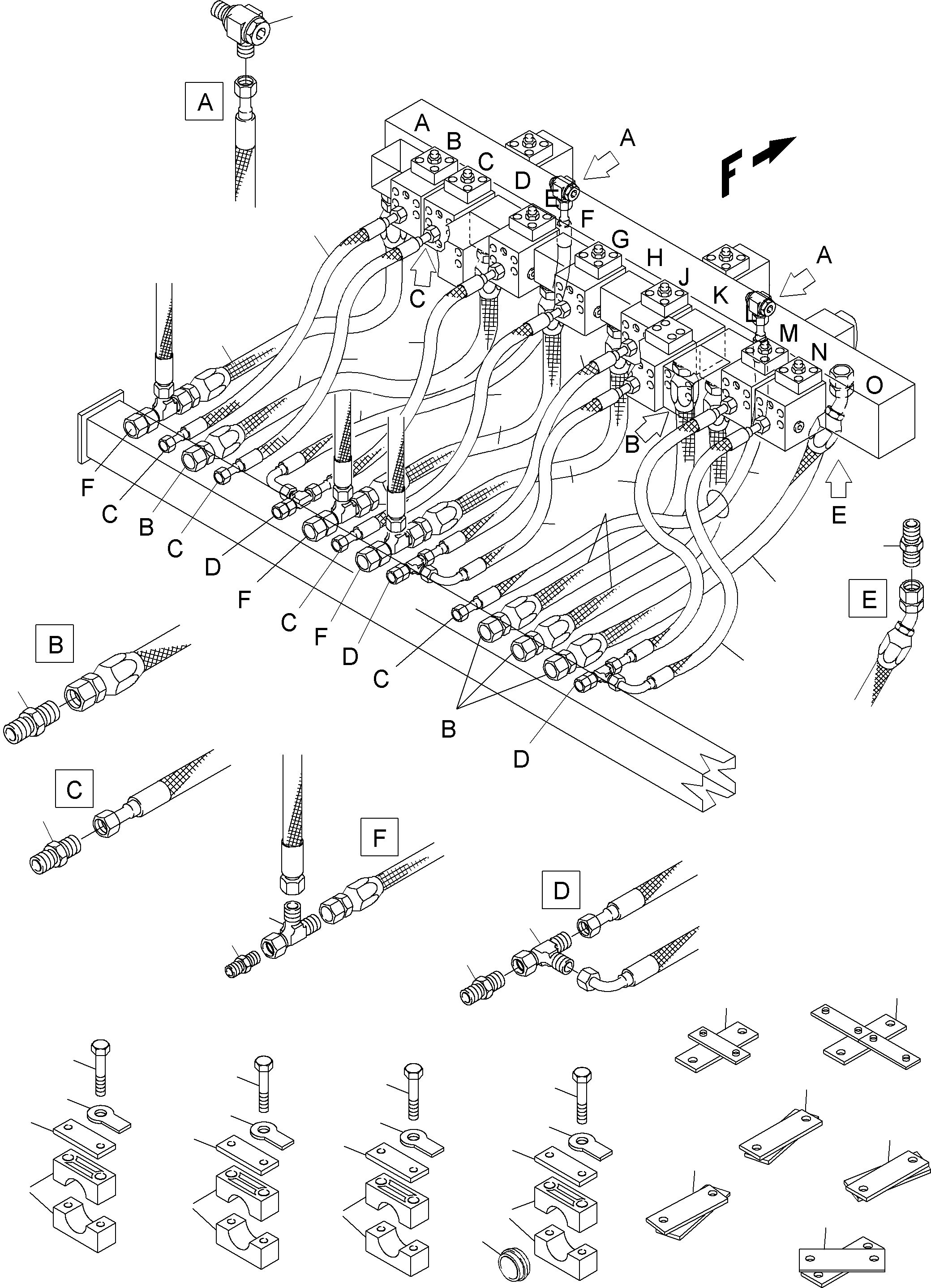 Komatsu parts book diagram for PC3000-1 S/N 06209: RETURN LINES - MANIFOLD
