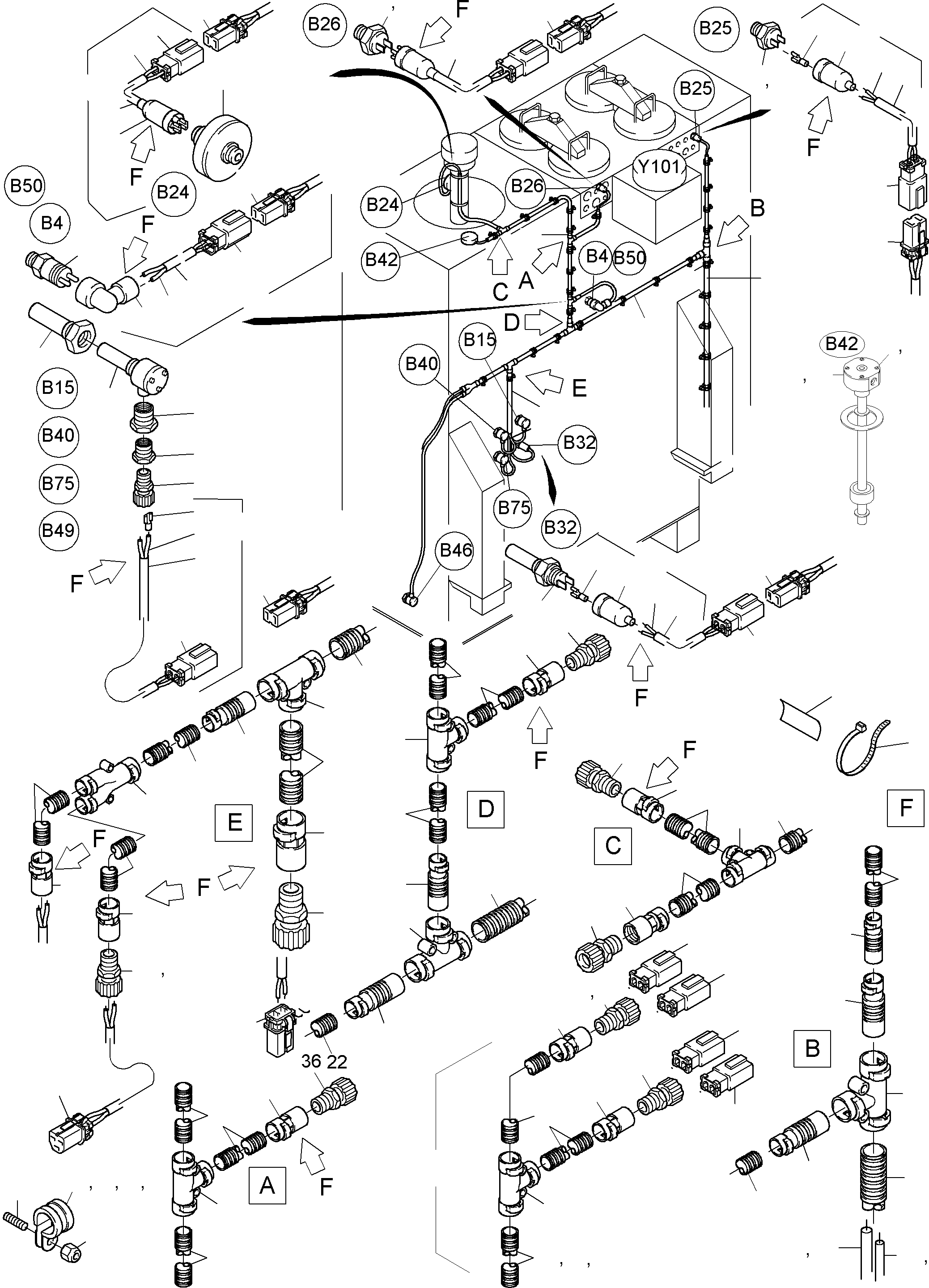 Komatsu parts book diagram for PC3000-1 S/N 06209: CABLES - OIL TANK ANDSWITCH