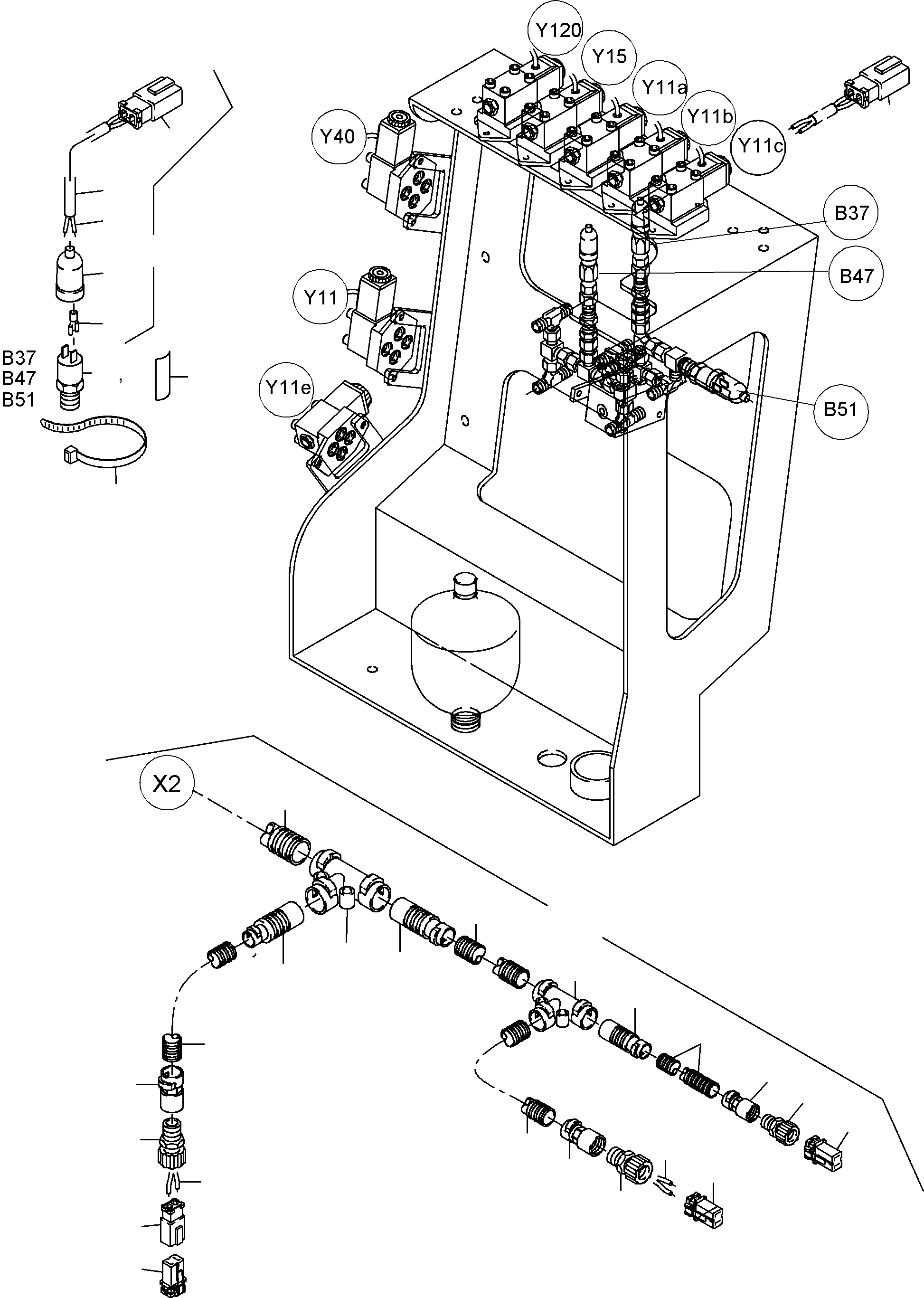 Komatsu parts book diagram for PC3000-1 S/N 06209: CABLES - PILOT CONTROL FRAME