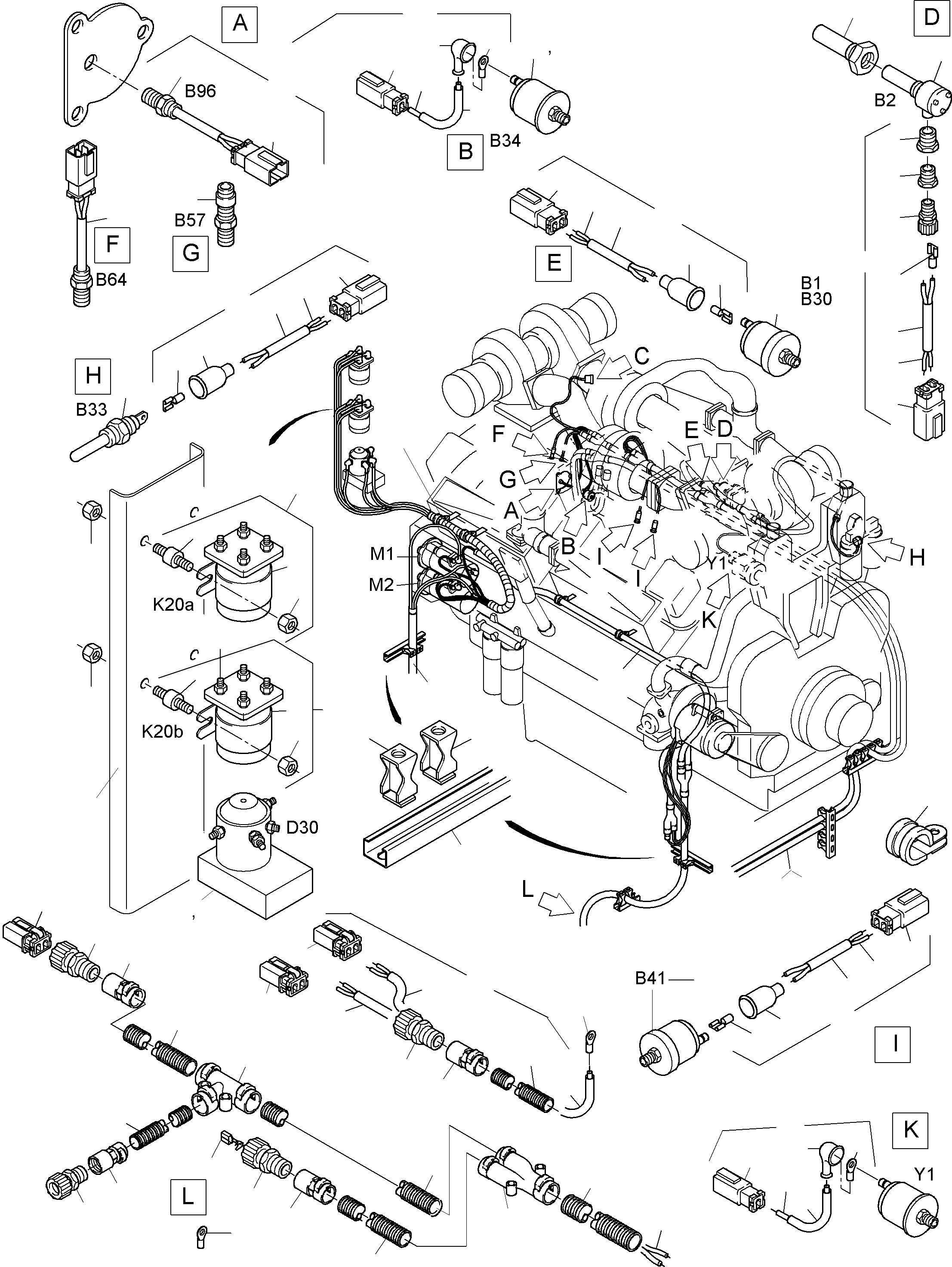 Komatsu parts book diagram for PC3000-1 S/N 06209: CABLES - ENGINE AND TRANSMITTER