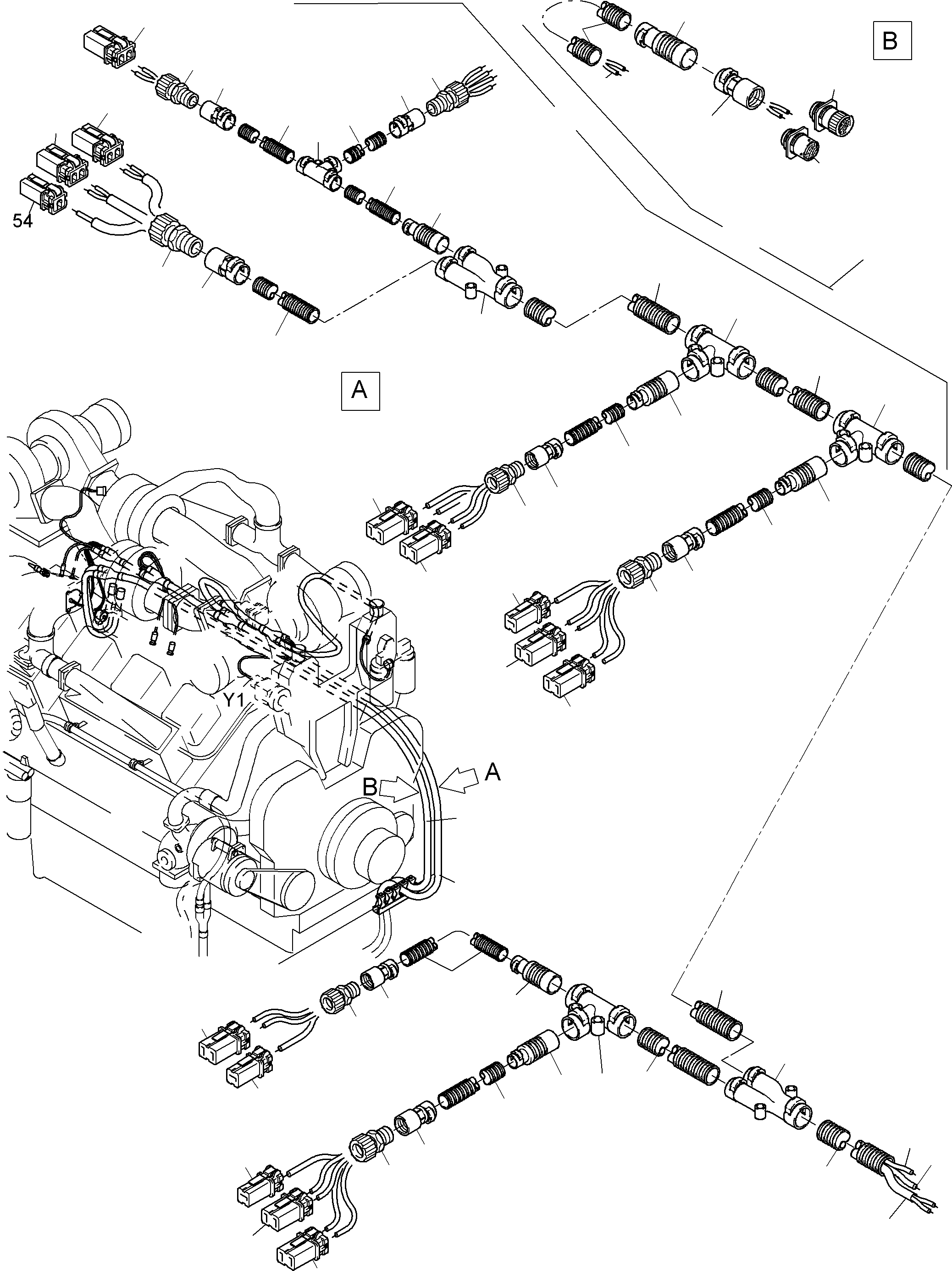 Komatsu parts book diagram for PC3000-1 S/N 06209: CABLES - ENGINE AND TRANSMITTER