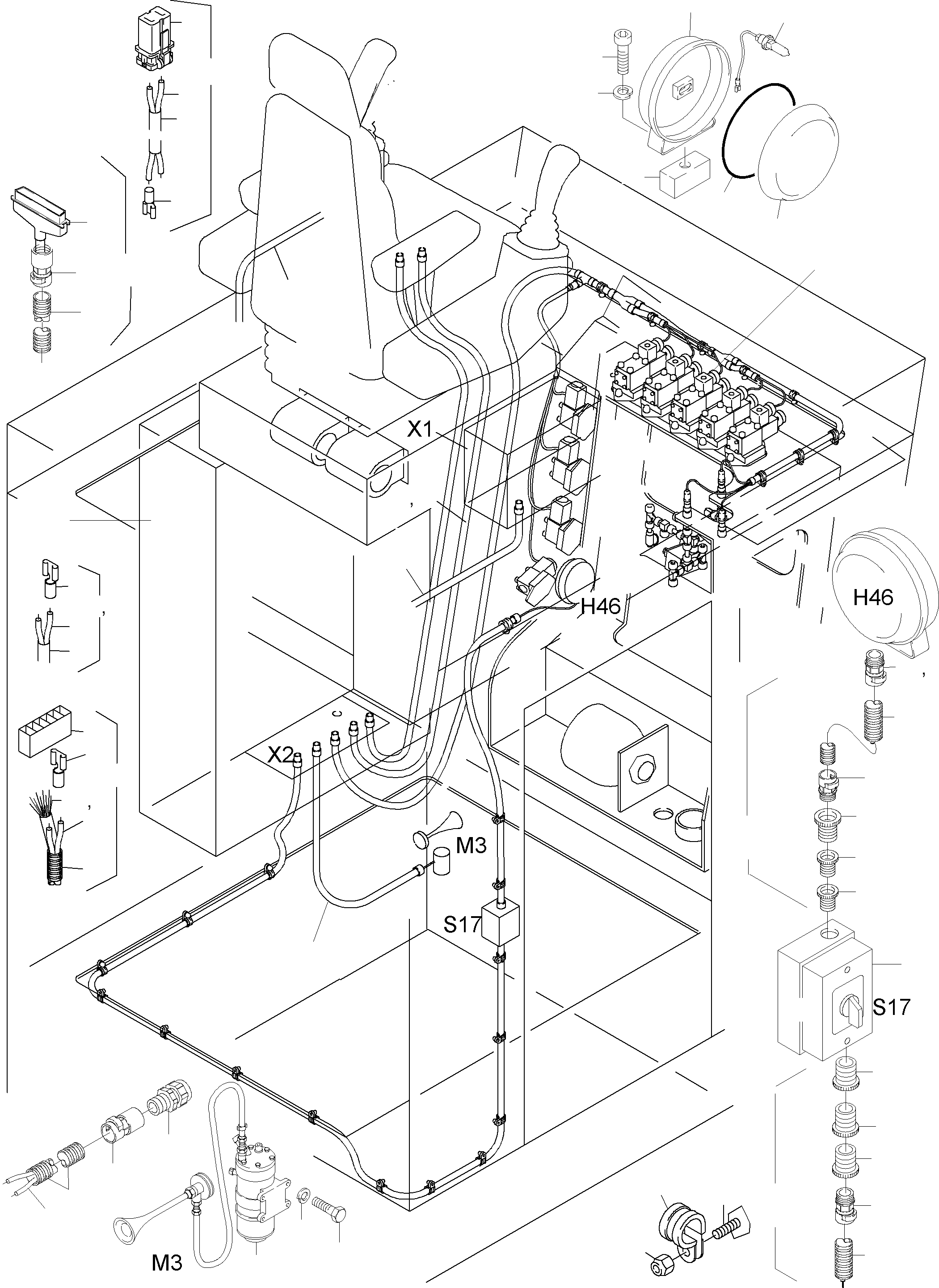 Komatsu parts book diagram for PC3000-1 S/N 06209: ELECTRIC - CAB SUPPORT