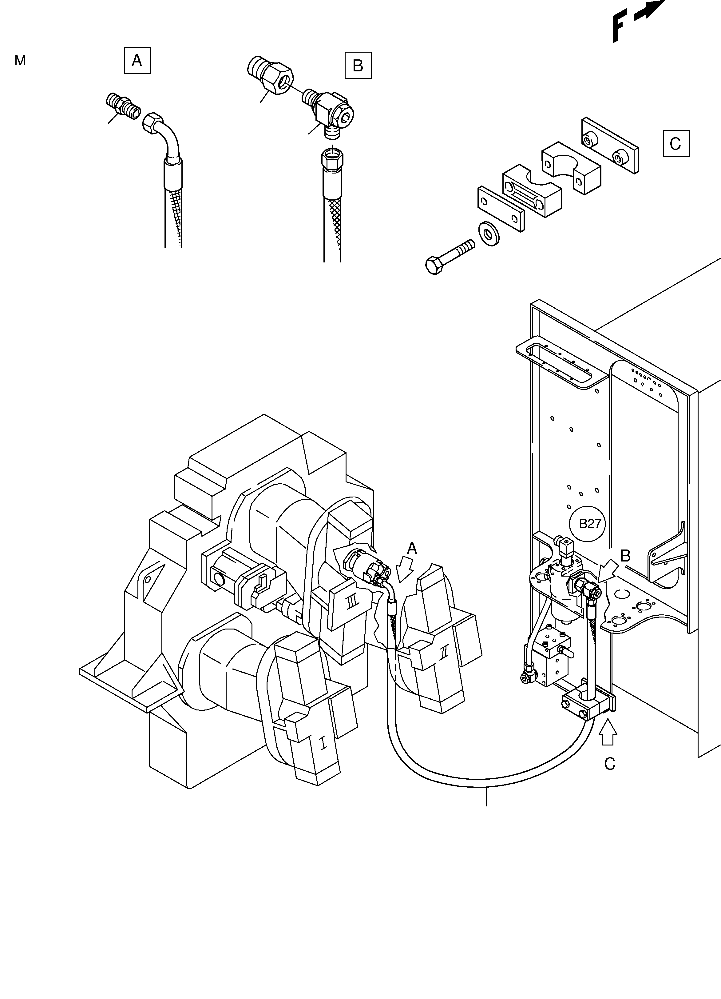 Komatsu parts book diagram for PC3000-1 S/N 06211: PRESSURE LINES (P) -TRANSMISSION OIL PUMP
