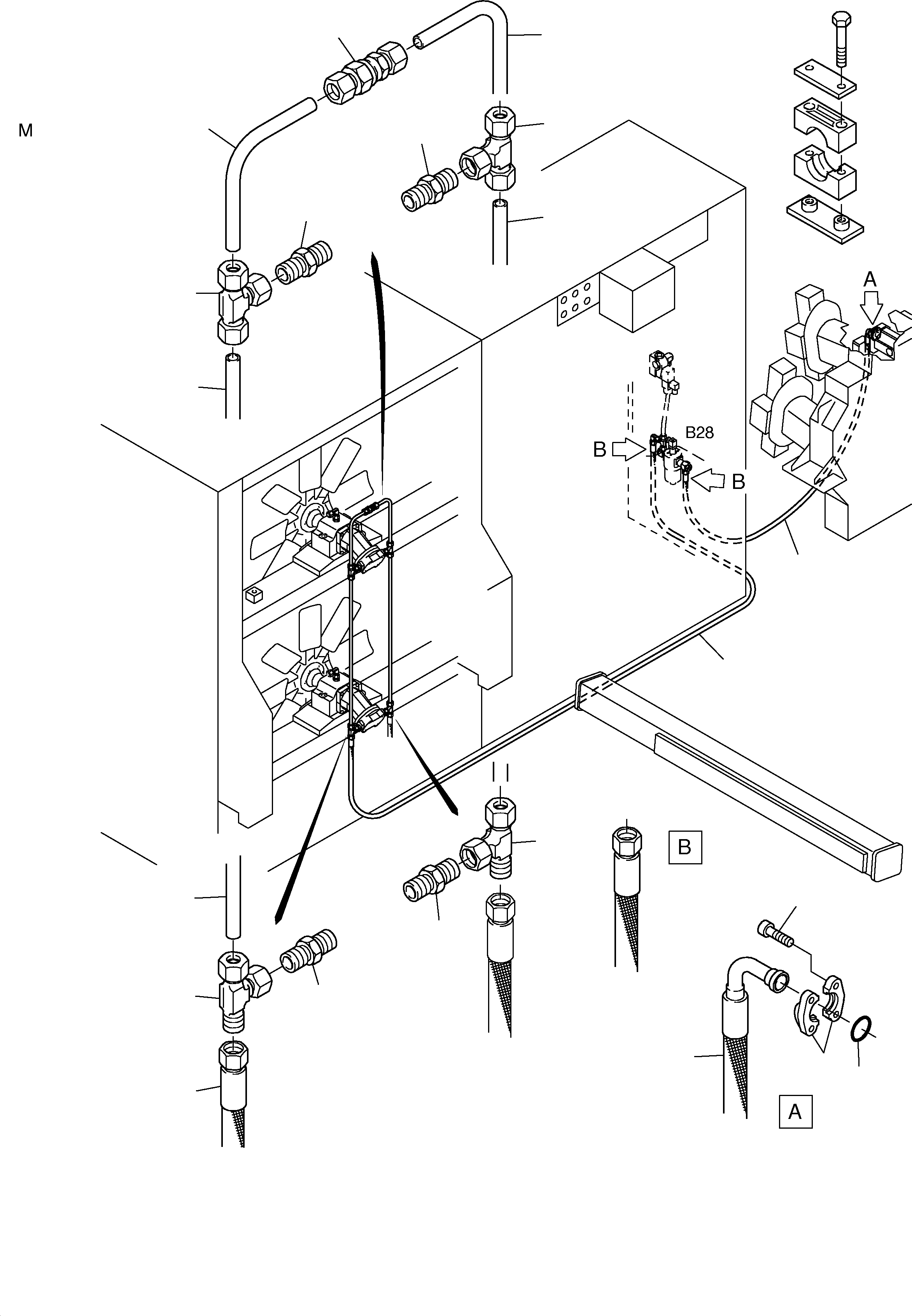 Komatsu parts book diagram for PC3000-1 S/N 06211: PRESSURE LINES - FAN MOTORS, FAN PUMP
