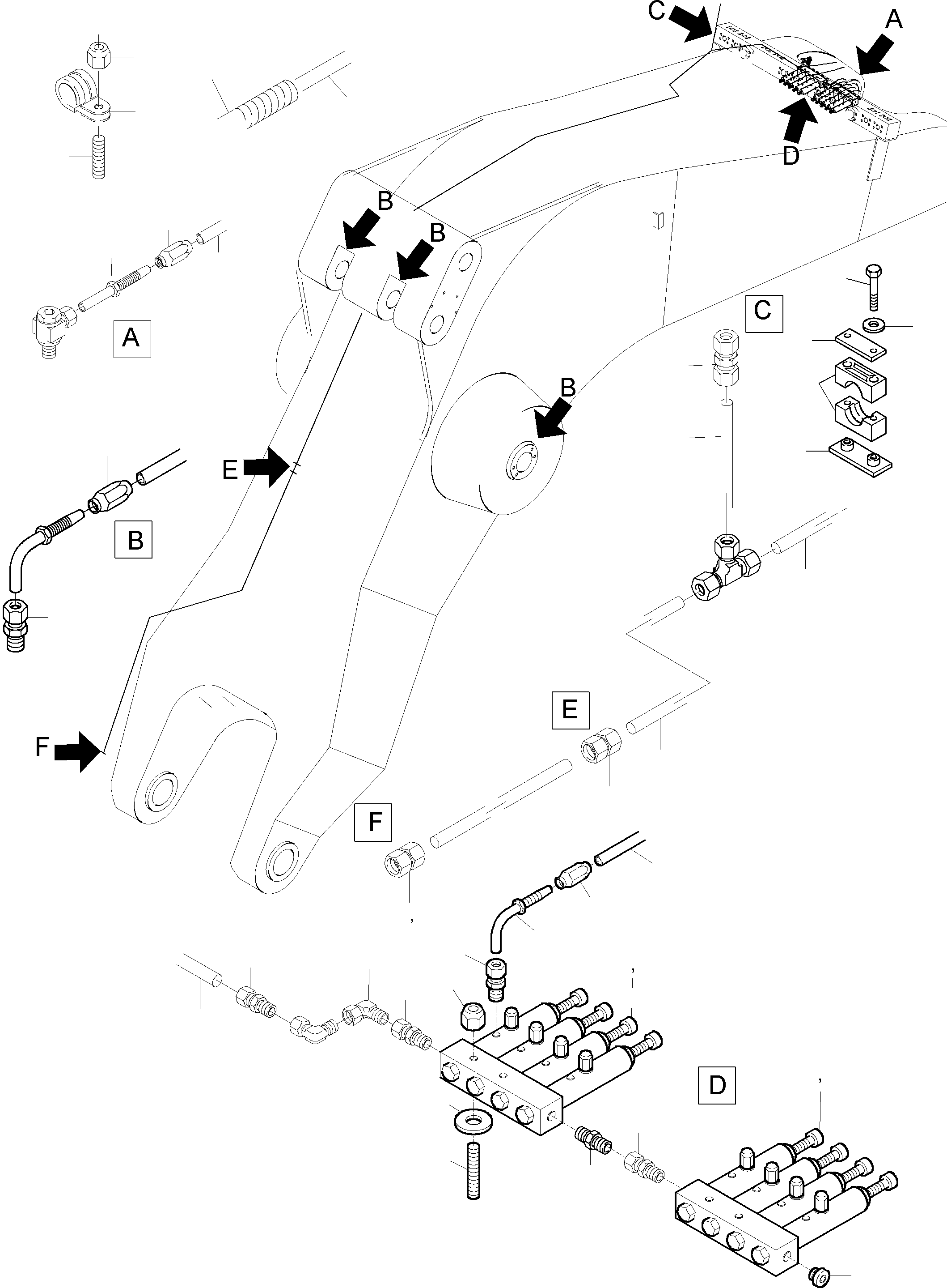 Komatsu parts book diagram for PC3000-1 S/N 06211: BOOM - LUBE LINES