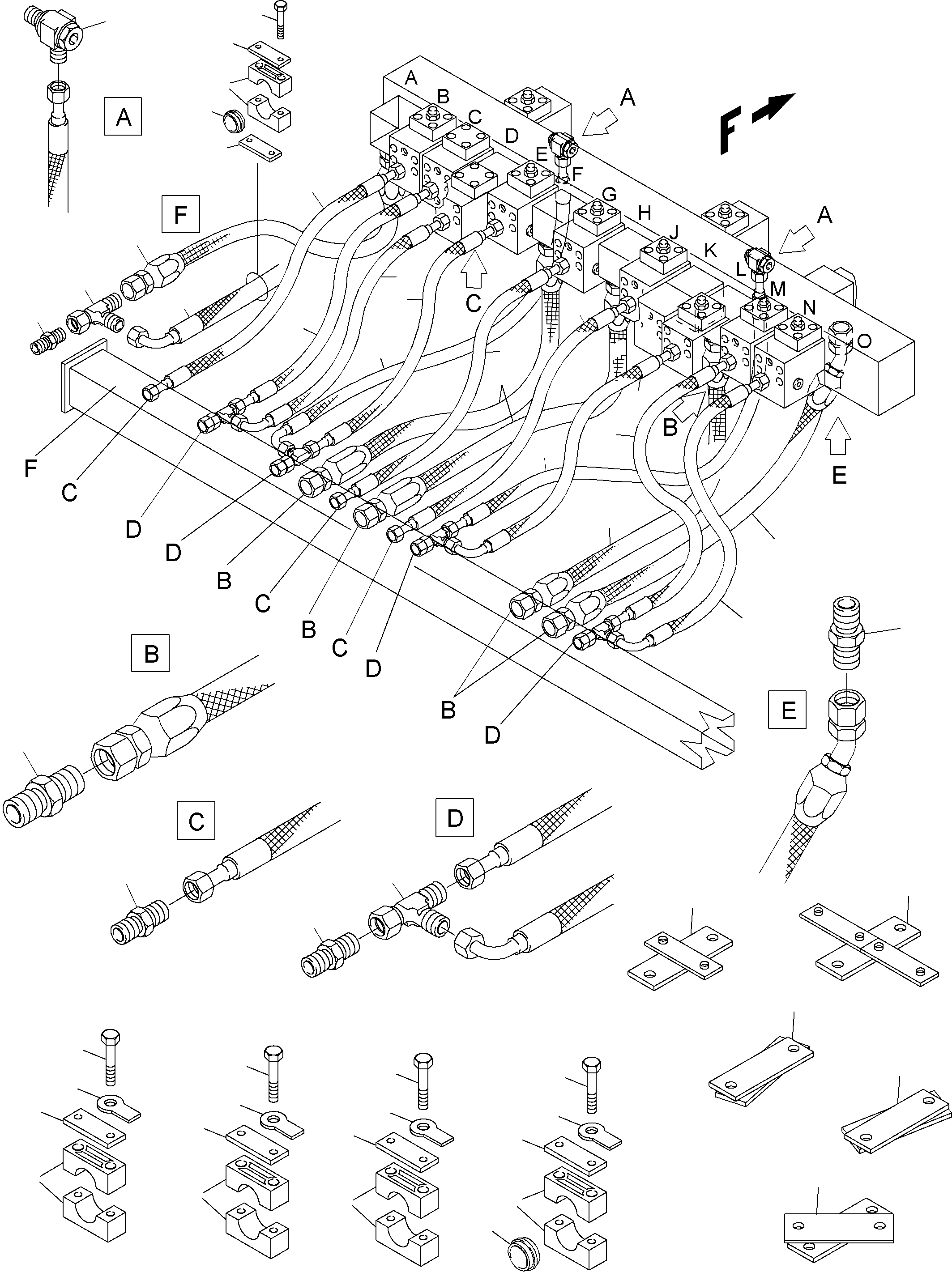 Komatsu parts book diagram for PC3000-1 S/N 06211: RETURN LINES - MANIFOLD (BE)