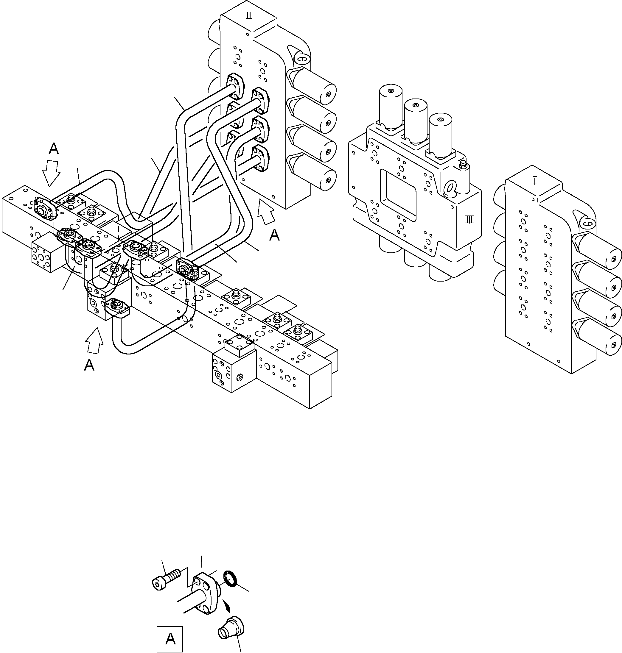 Komatsu parts book diagram for PC3000-1 S/N 06211: PRESSURE LINES - CONTROL BLOCKS - MANIFOLD