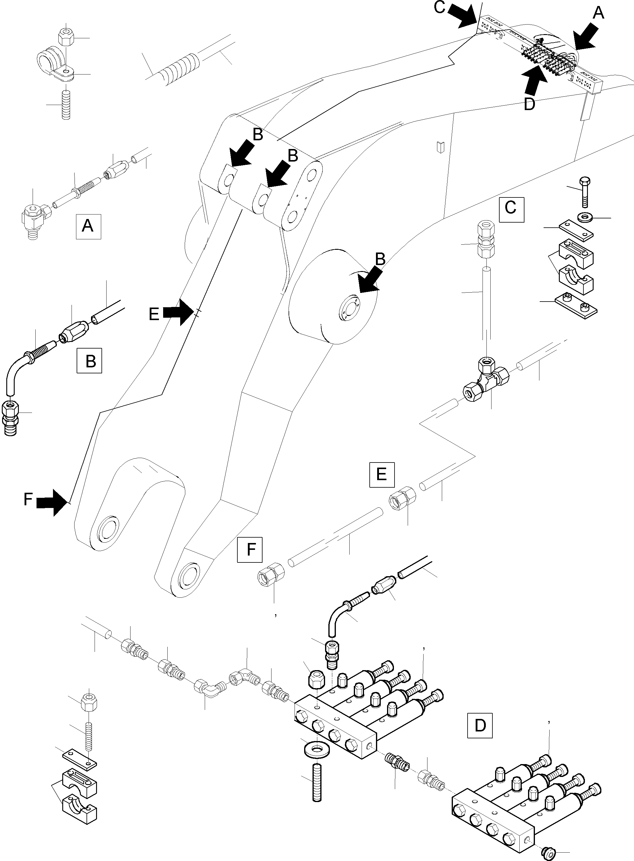 Komatsu parts book diagram for PC3000-6 S/N 06217: BOOM - LUBE LINES
