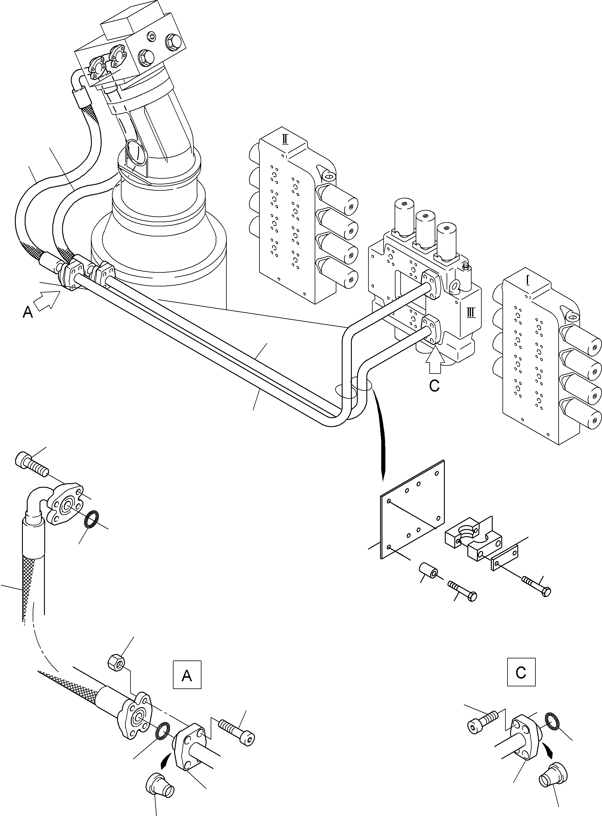 Komatsu parts book diagram for PC3000-6 S/N 06217: PRESSURE LINES (P) -SLEW GEAR