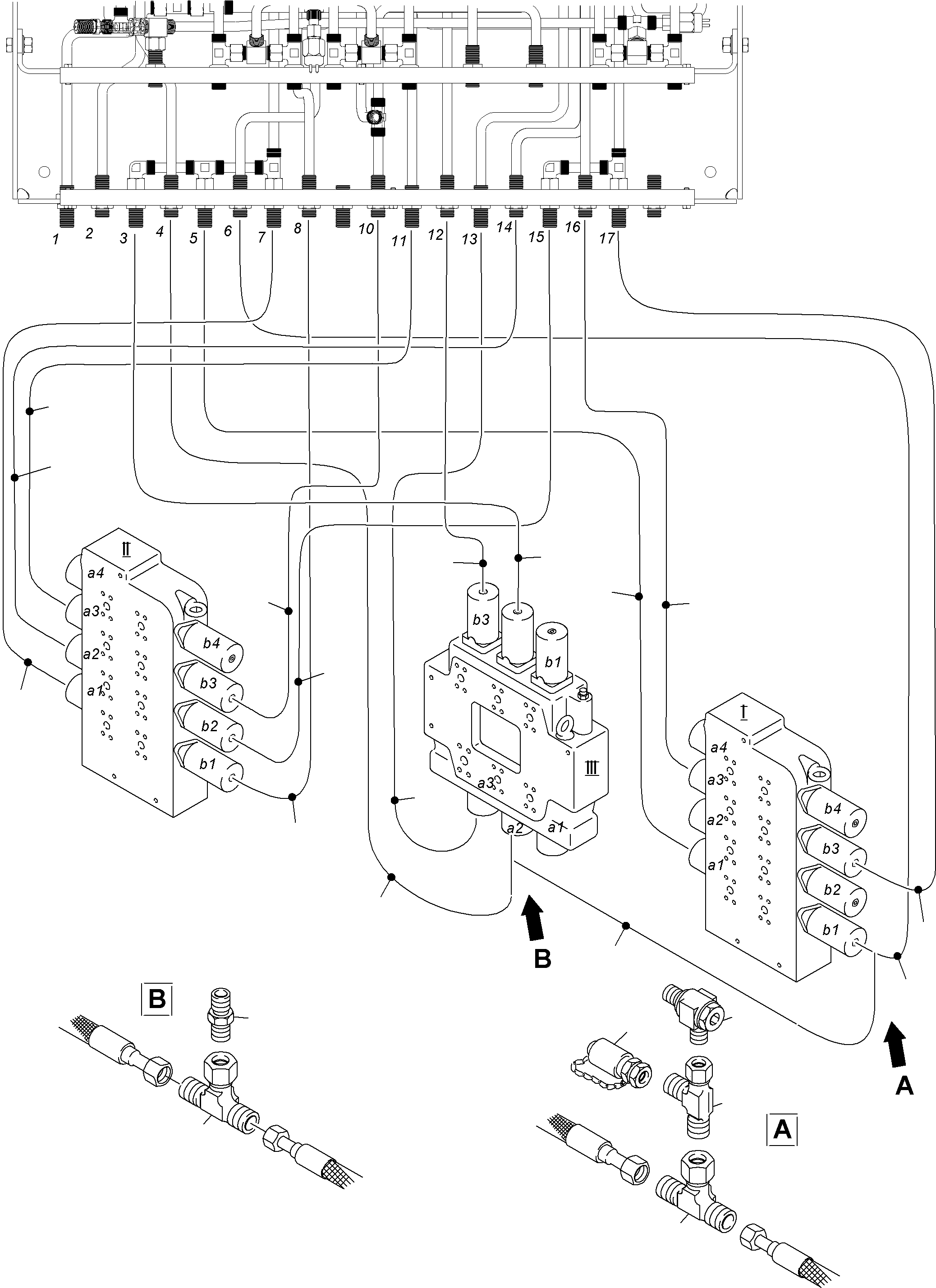 Komatsu parts book diagram for PC3000-6 S/N 06217: CONTROL LINES CONTROL BLOCKS - PILOT CONTROL PLATE (BE)