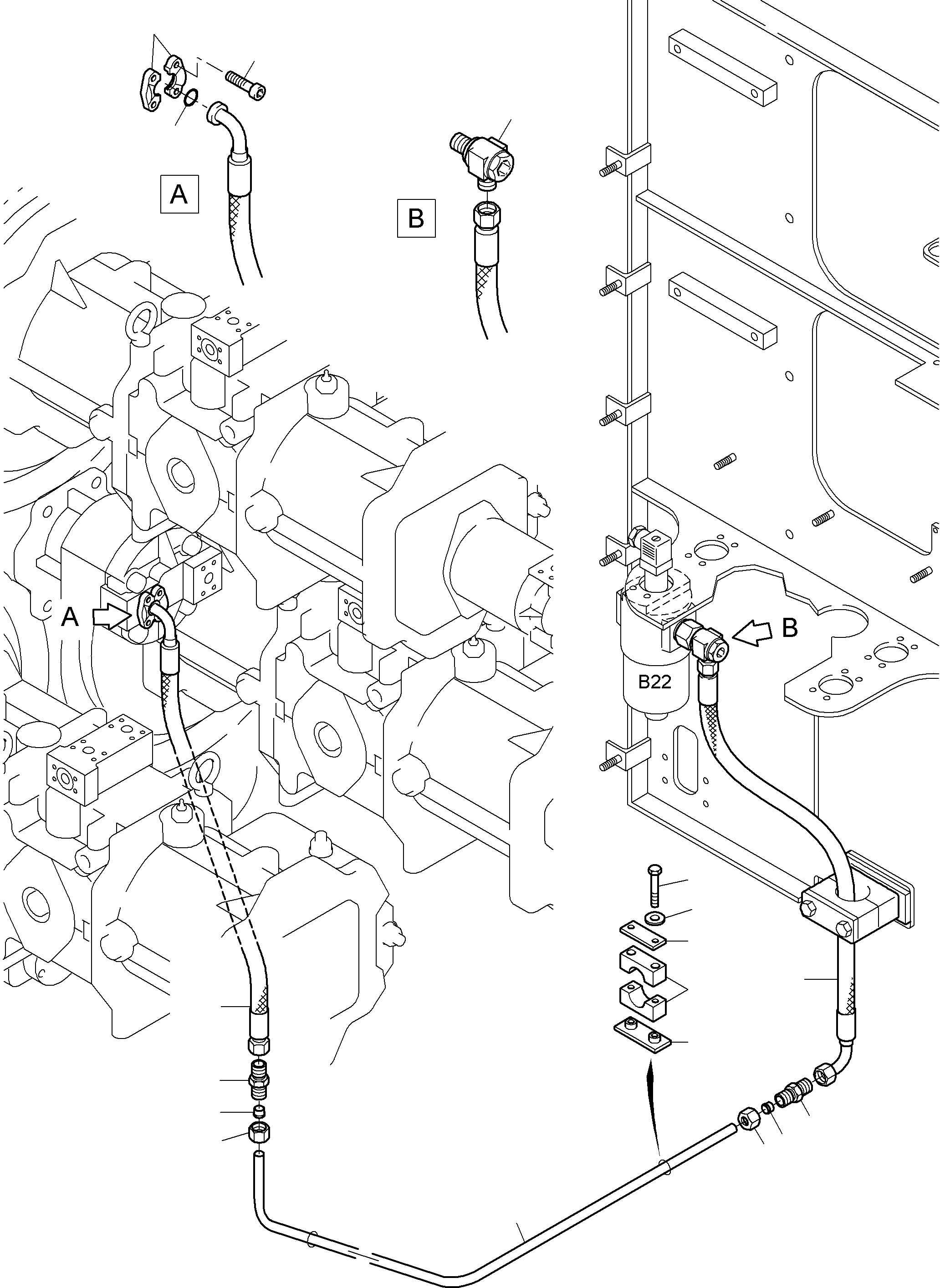 Komatsu parts book diagram for PC3000-6 S/N 06217: PRESSURE LINES (P) -CONTROL OIL PUMP
