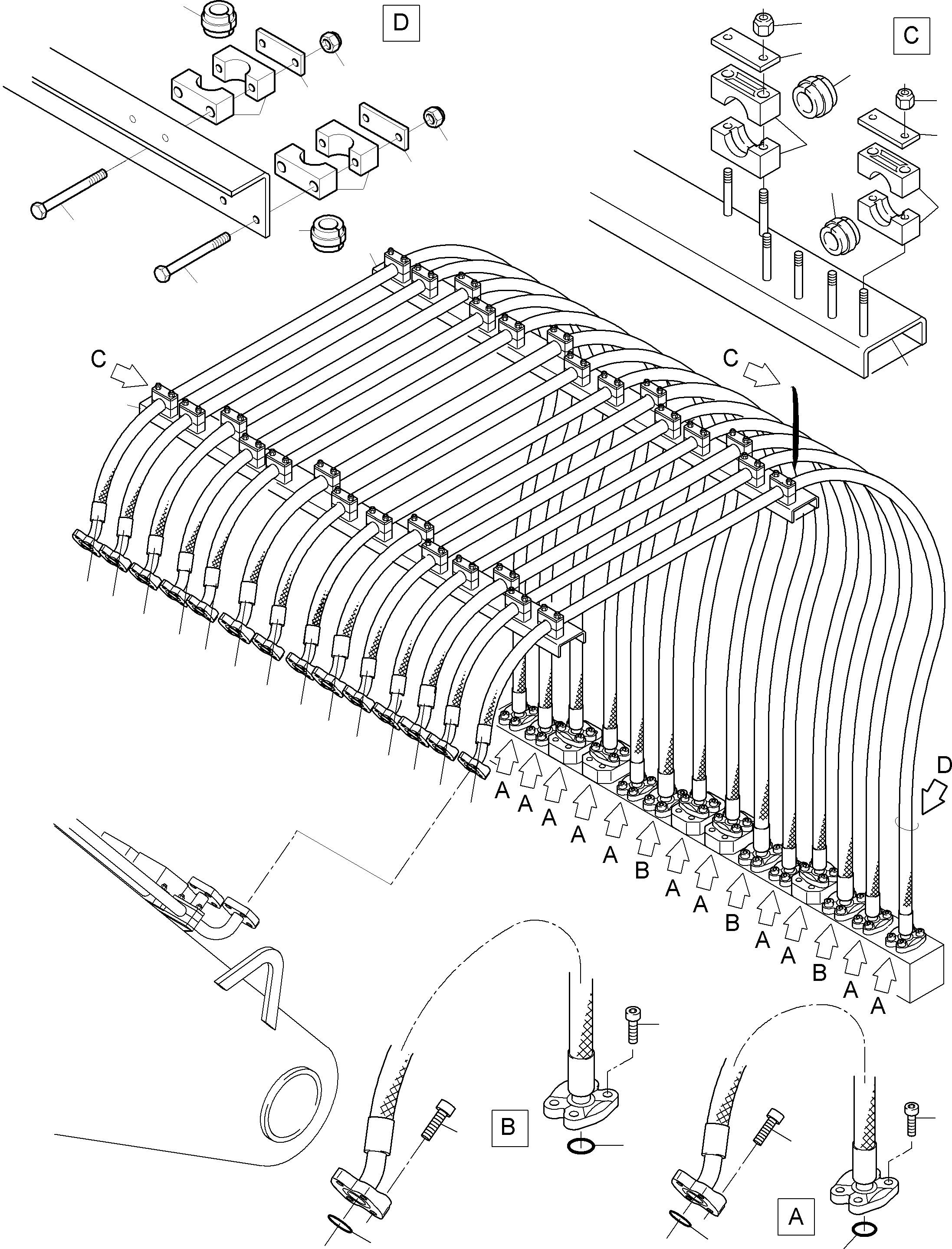 Komatsu parts book diagram for PC3000-6 S/N 06217: HOSES ASSY. - MANIFOLD- BOOM (BE)