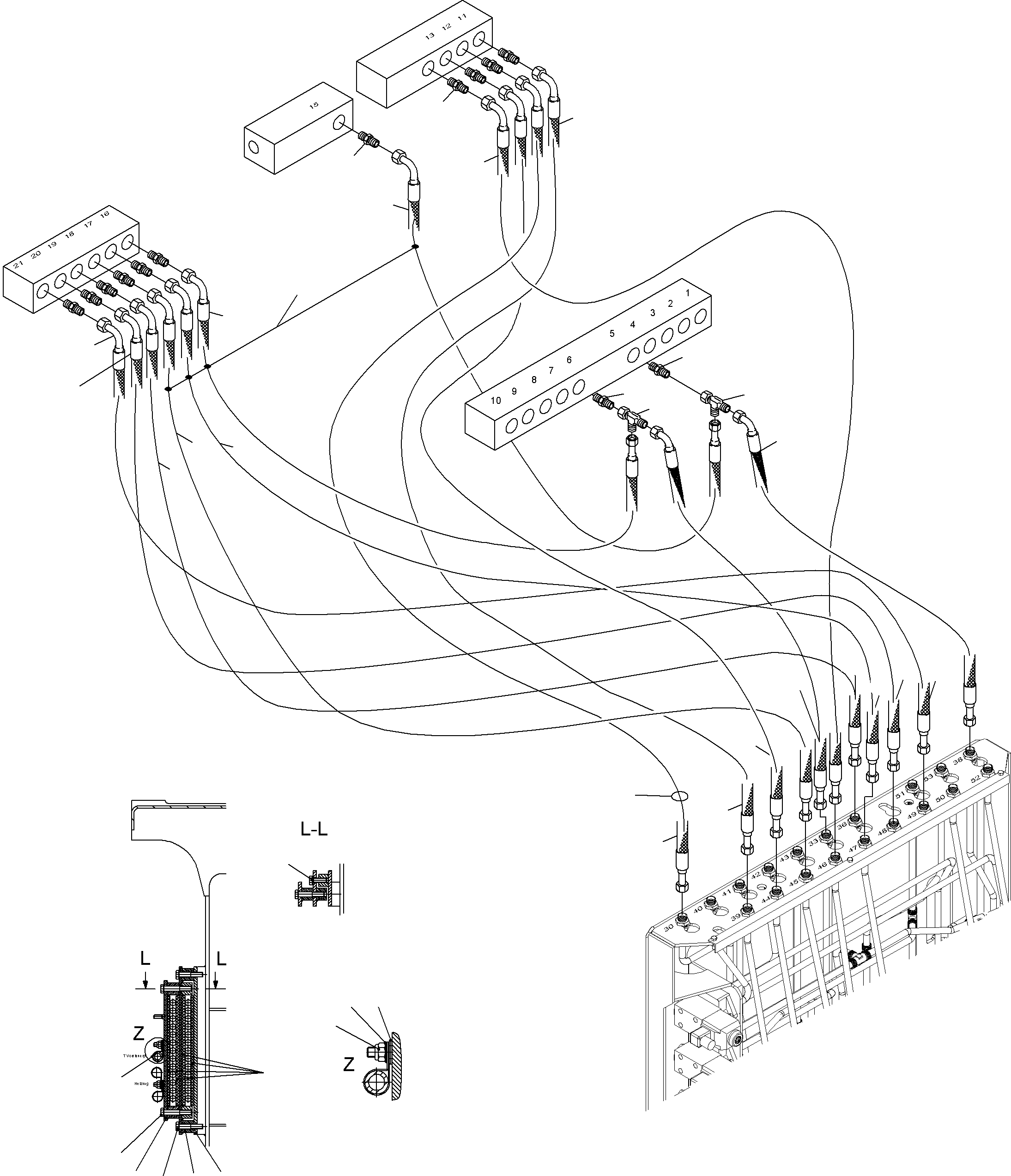 Excavators Mining Komatsu / PC3000-6 S/N  06230(g06230) / Control Lines - PilotControl Plate to Pilot Oil Units (BBE)(485-1884b : 485-1884b)
