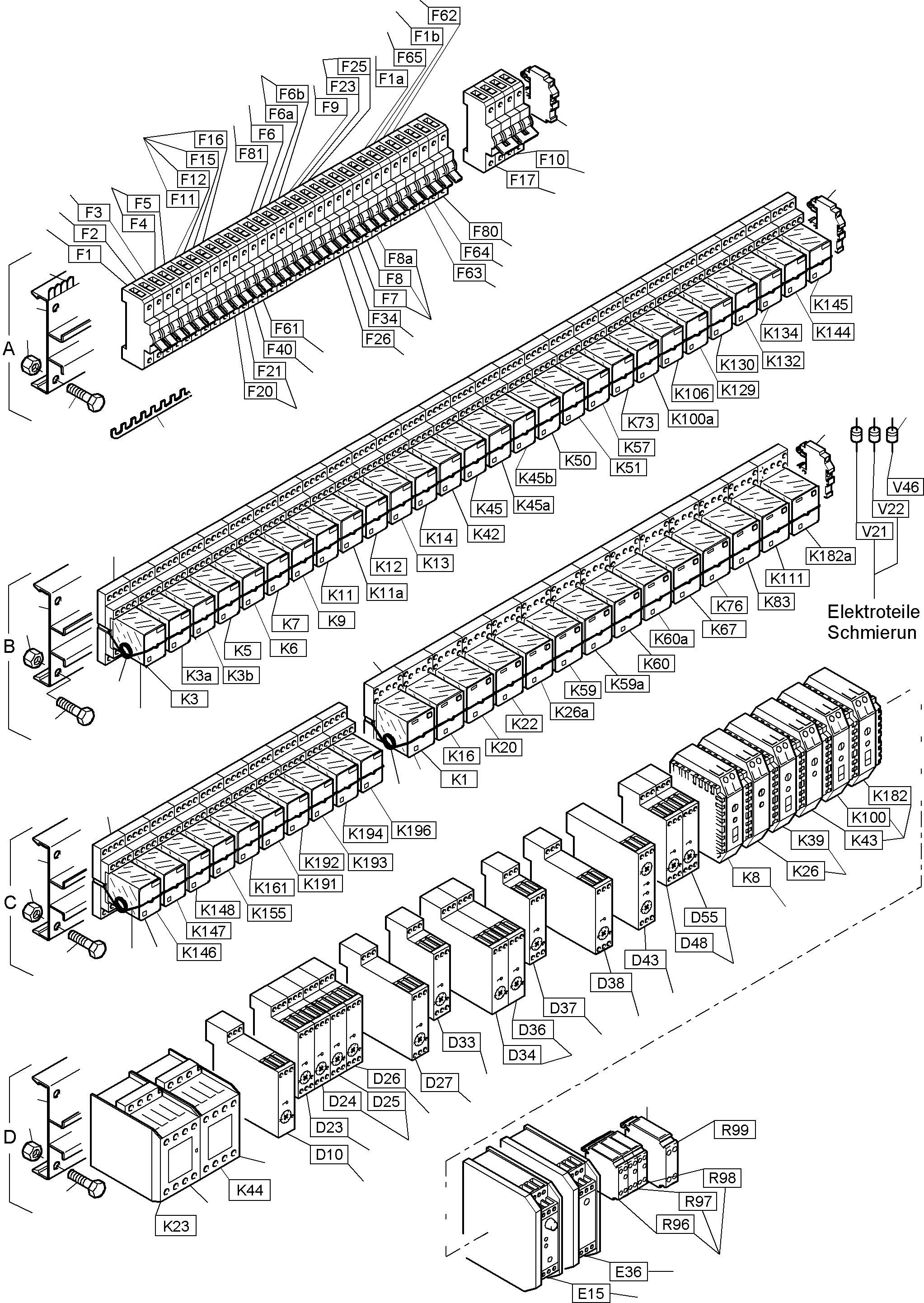 Komatsu parts book diagram for PC3000-6 S/N 06232: MAIN SWITCH BOX IN CAB SUPPORT