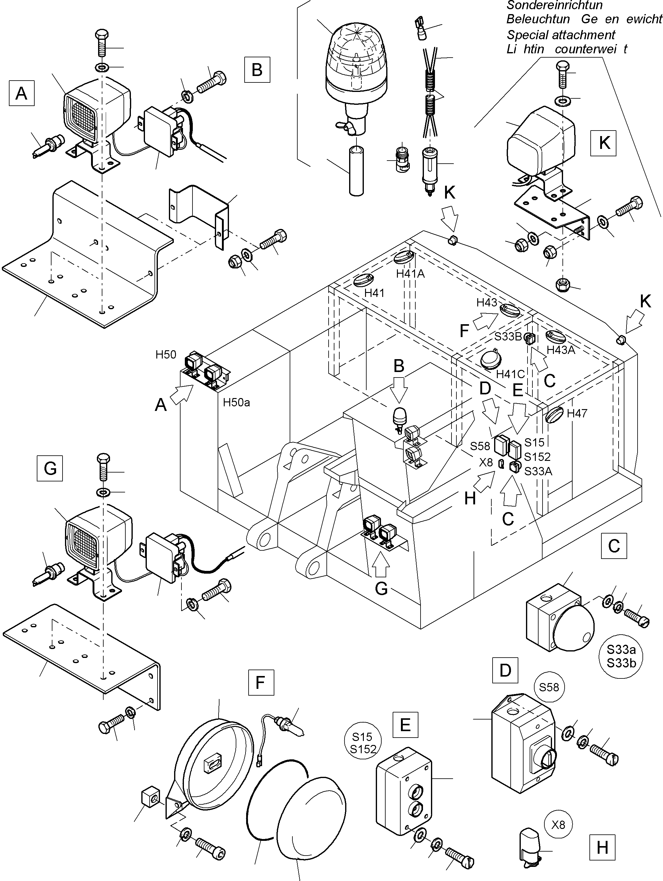Komatsu parts book diagram for PC3000-6 S/N 06232: LIGHTING EQUIPMENT