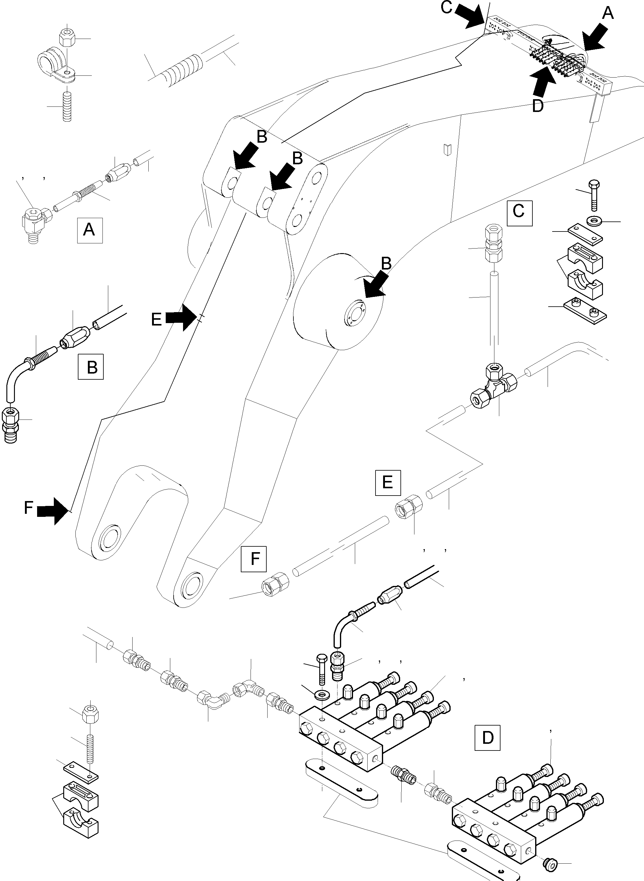 Komatsu parts book diagram for PC3000-6 S/N 06232: BOOM - LUBE LINES