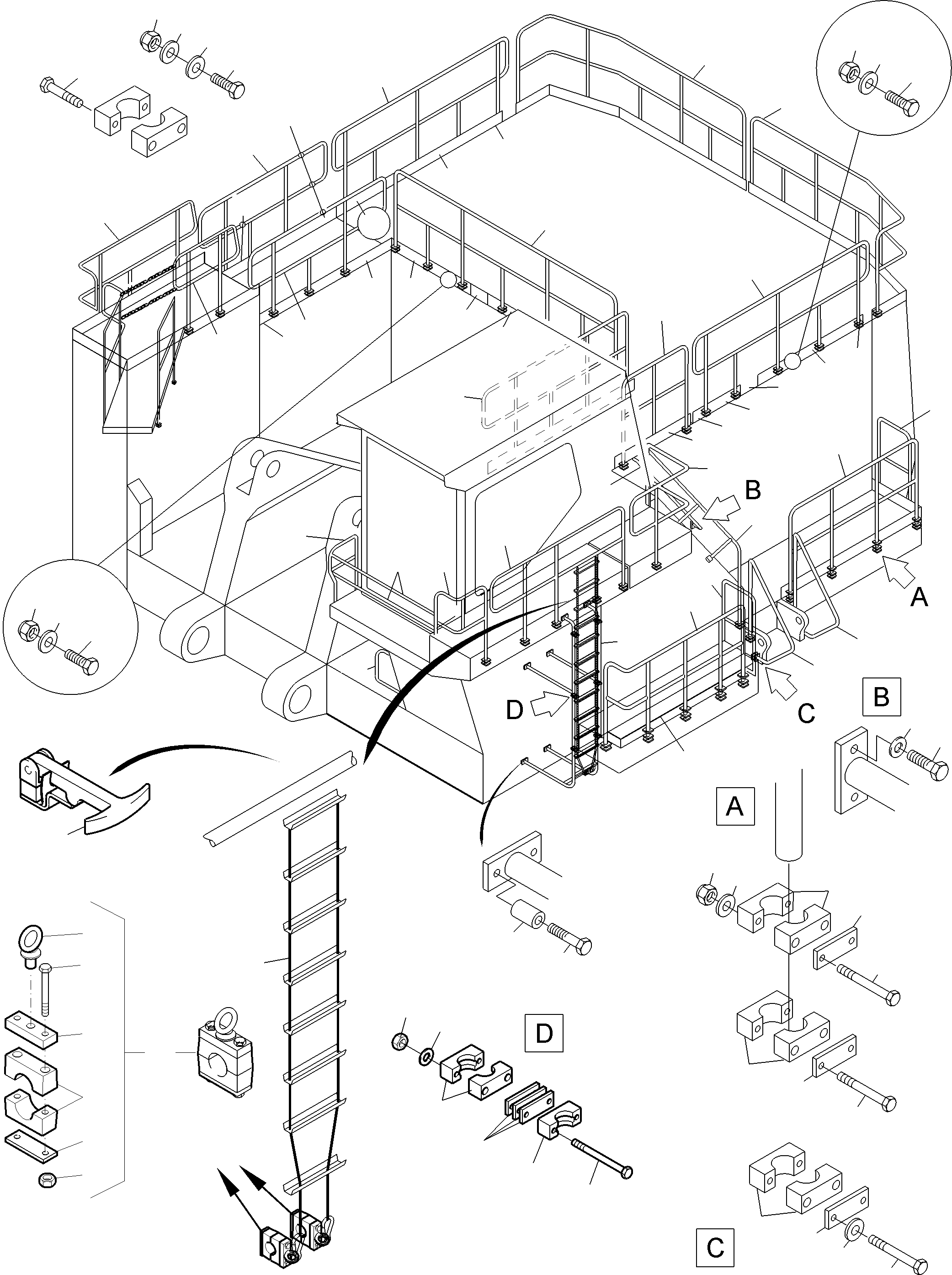 Komatsu parts book diagram for PC3000-6E S/N 06361: LADDERS AND RAILS
