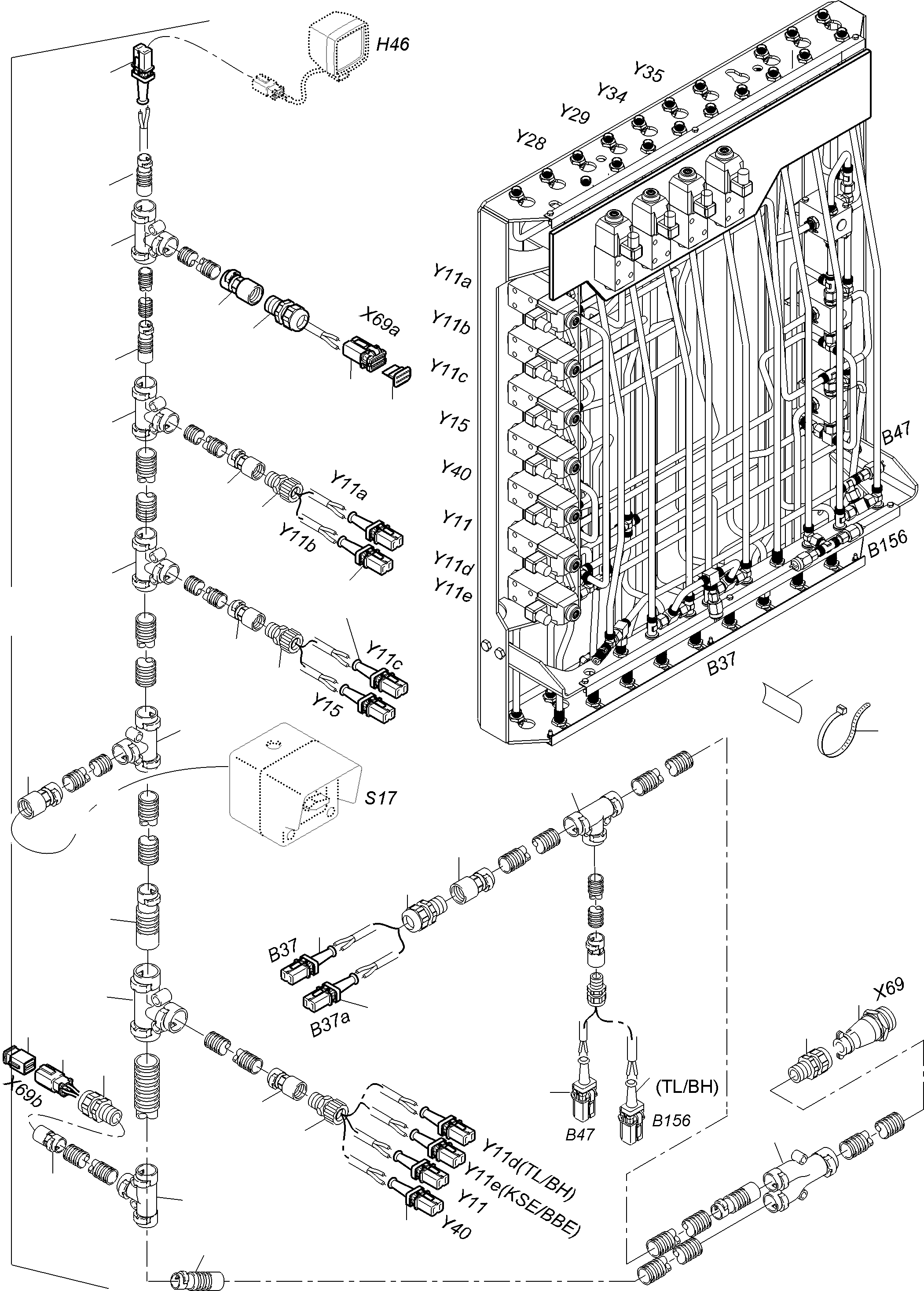 Komatsu parts book diagram for PC3000-6E S/N 06361: CABLES - PILOT CONTROL FRAME