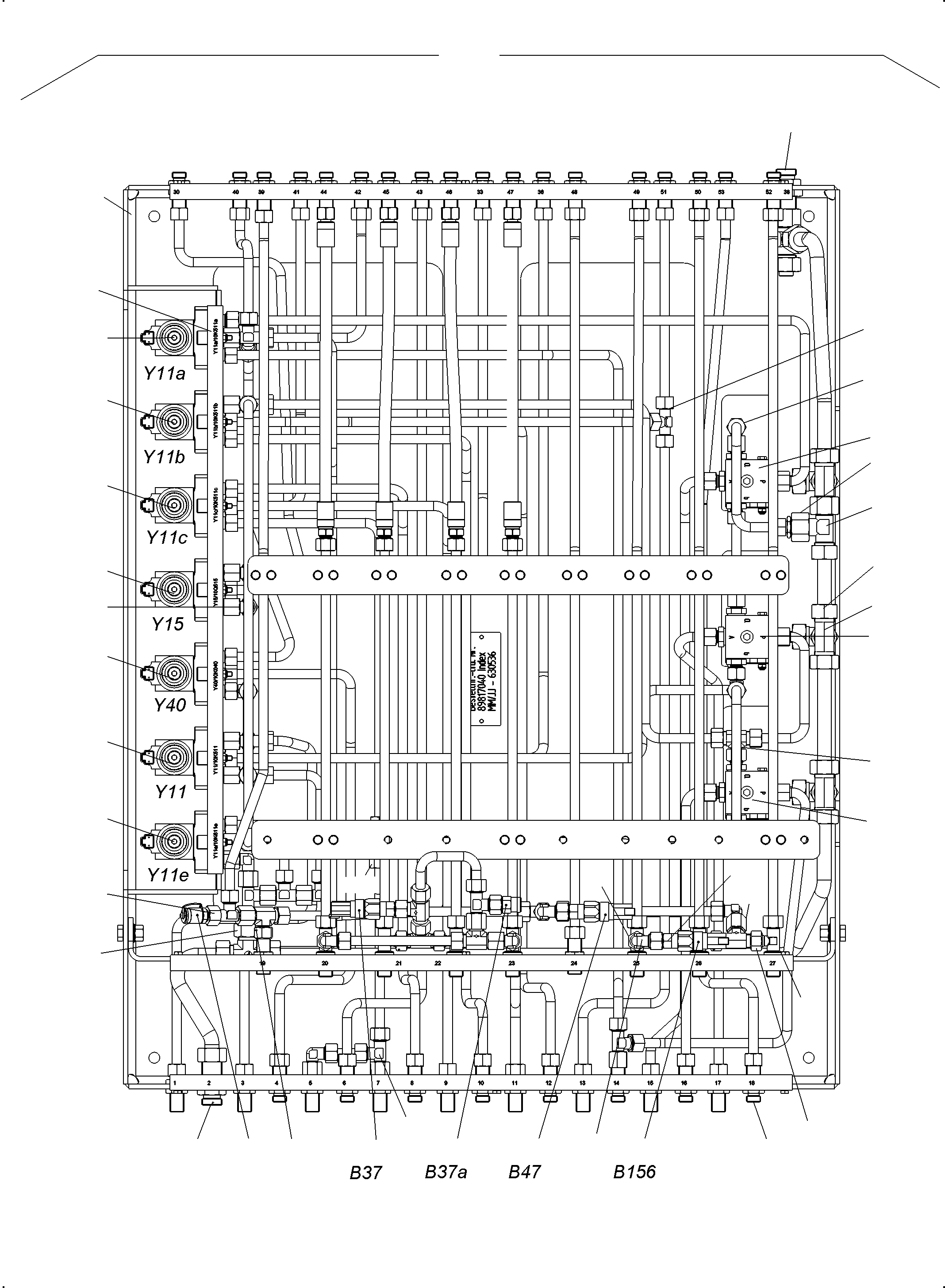 Komatsu parts book diagram for PC3000-6E S/N 06361: PIPES - PILOT CONTROL PLATE (BBE)