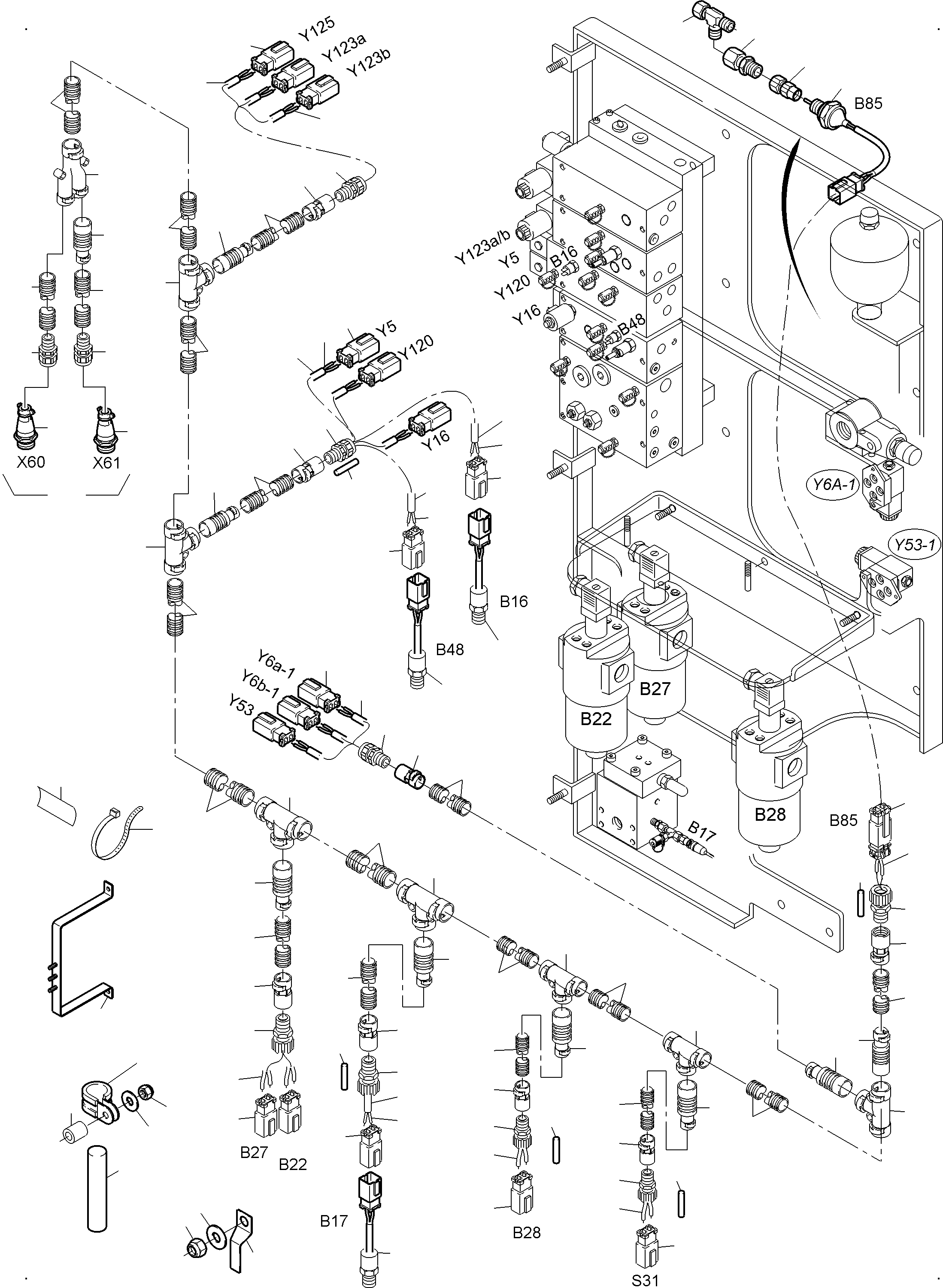 Komatsu parts book diagram for PC3000-6E S/N 06361: CABLES - CONTROL AND FILTER PLATE