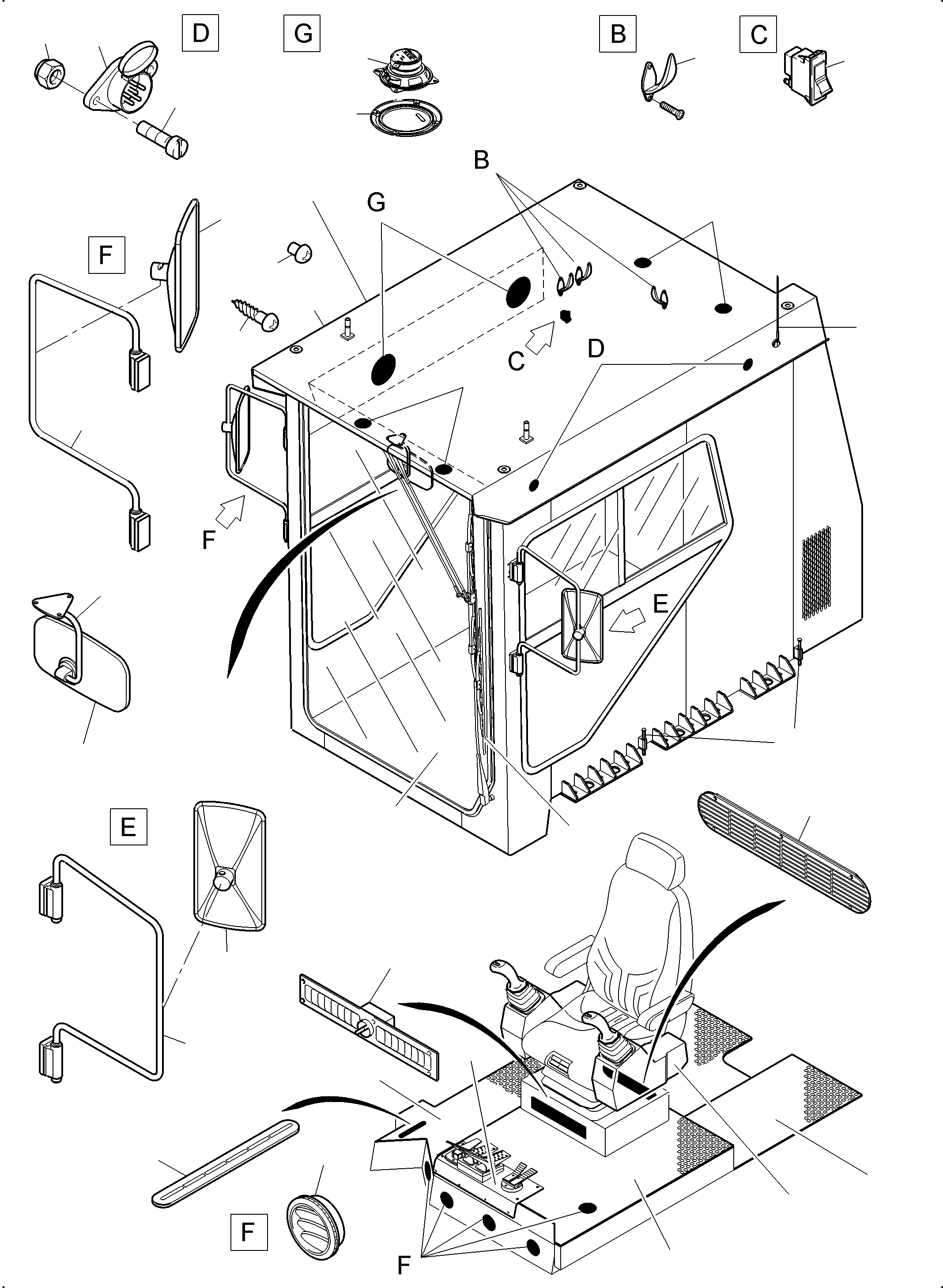 Komatsu parts book diagram for PC3000-6E S/N 06361: OPERATOR'S CAB / ROCK PROTECTION FRONTWINDOW