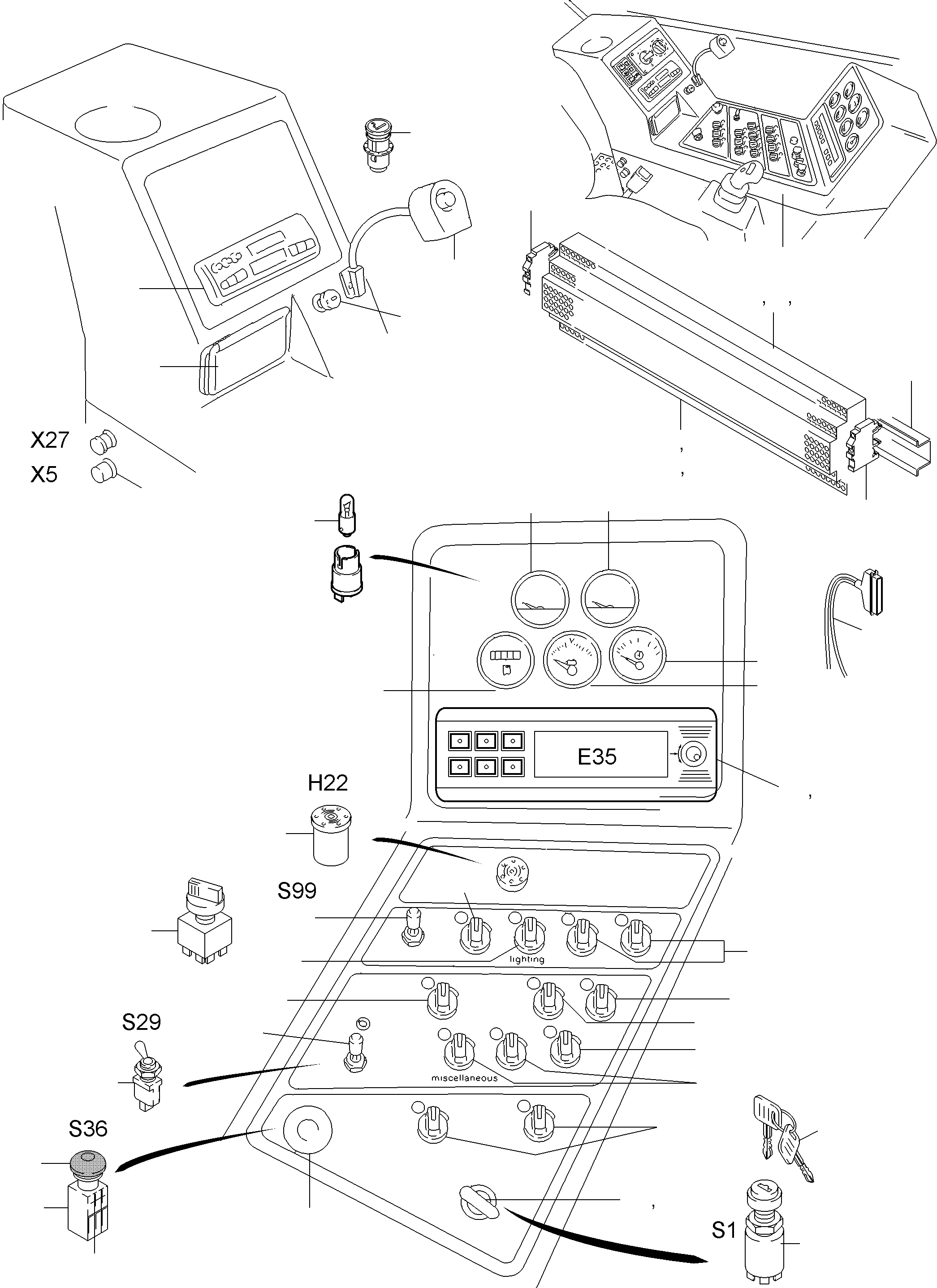 Komatsu parts book diagram for PC3000-6E S/N 06361: OPERATION PANEL - ETM